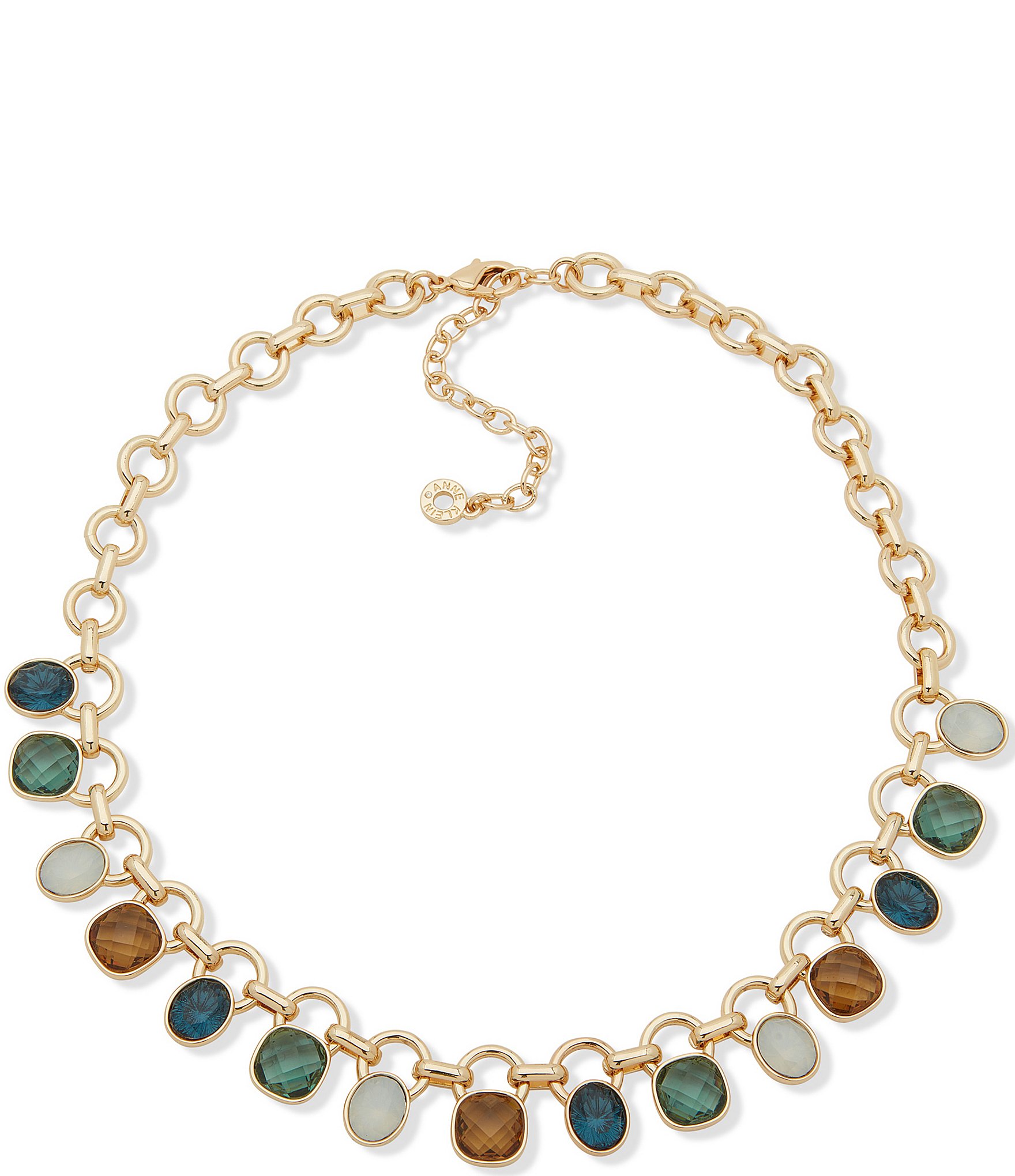 Anne Klein Gold Tone Multi Stone Shaky Frontal Collar Necklace