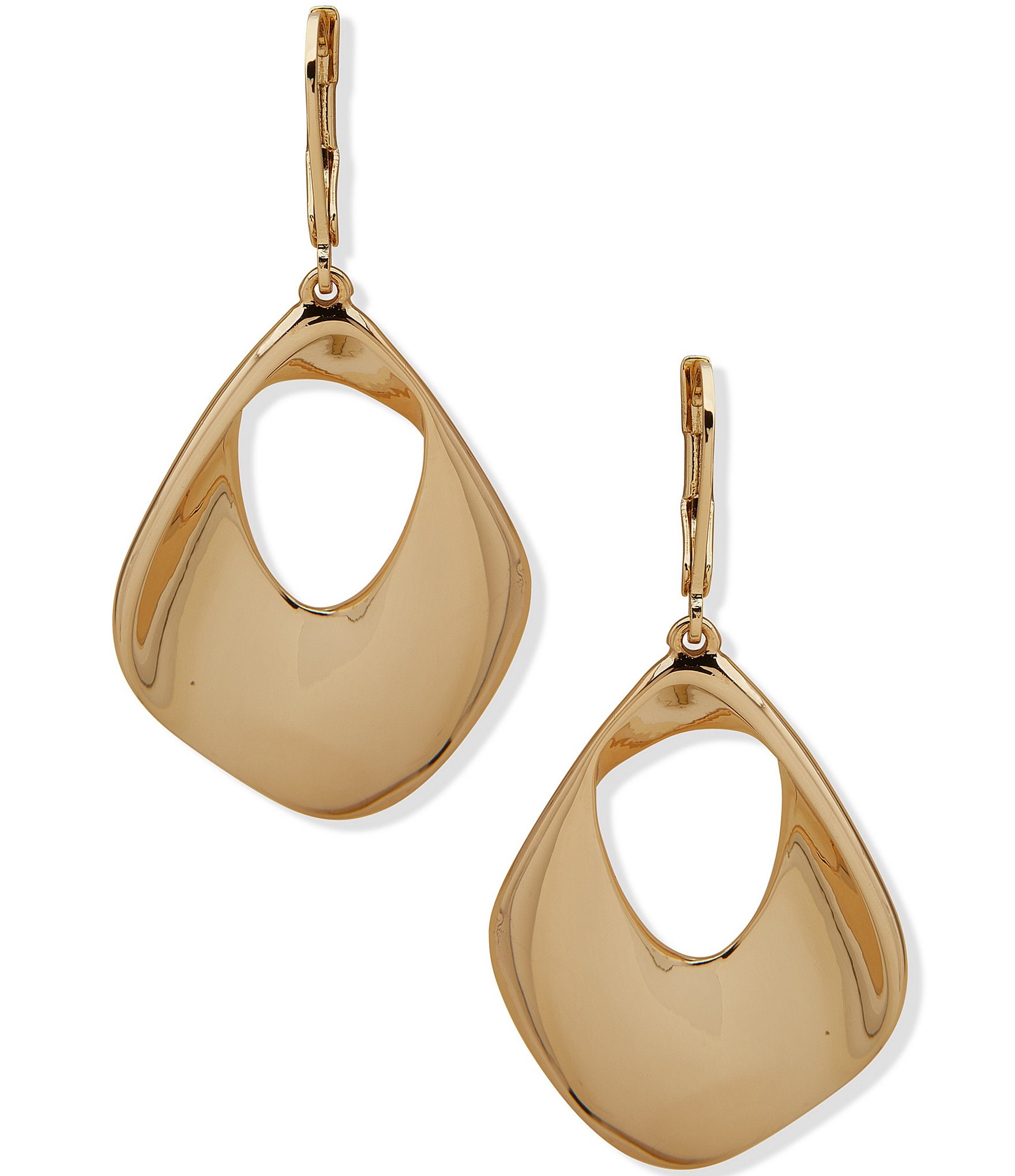 Anne Klein Gold Tone Open Organic Circle Drop Earrings