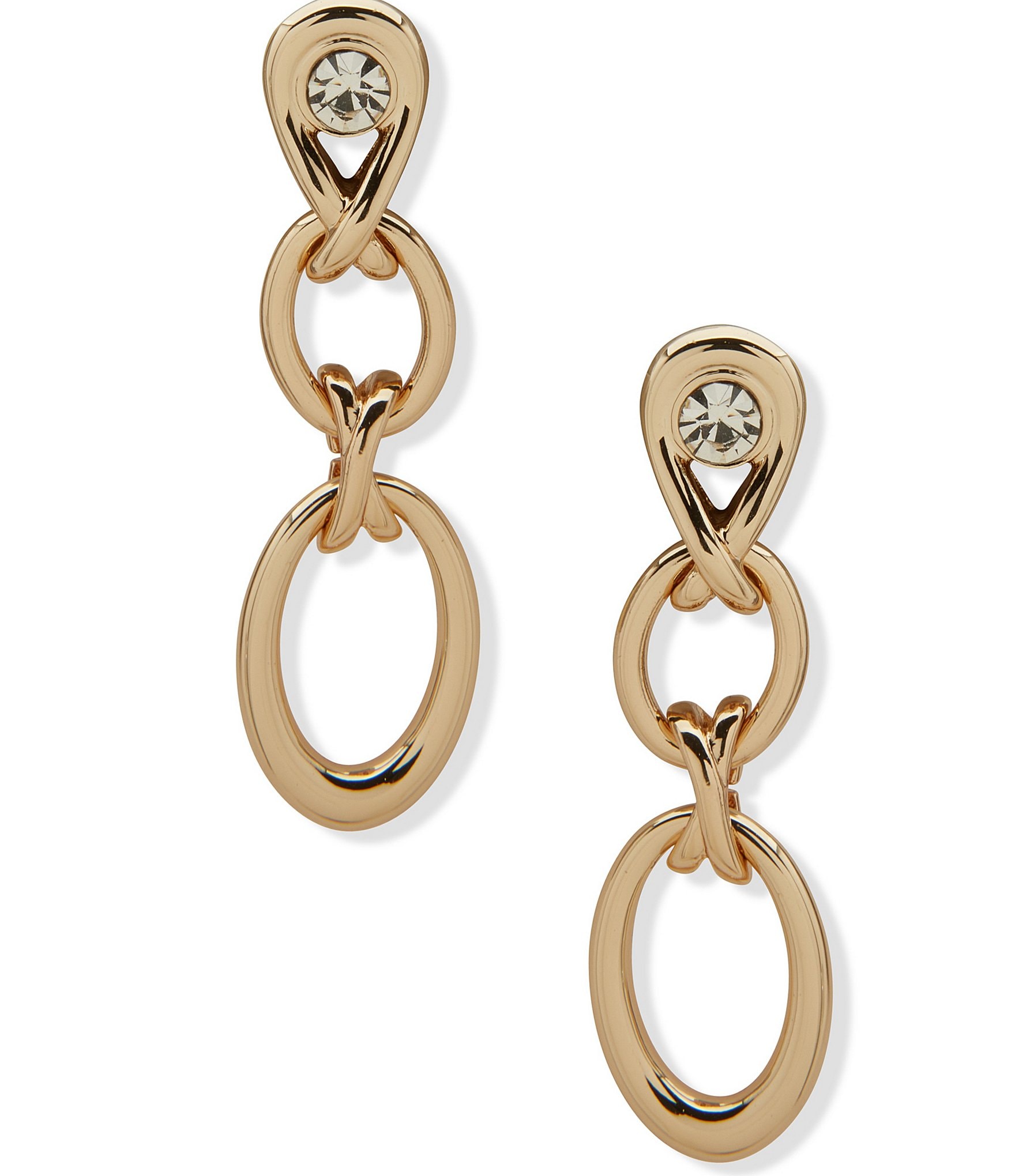 Anne Klein Gold Tone Oval Overlapping Linked Linear Earrings