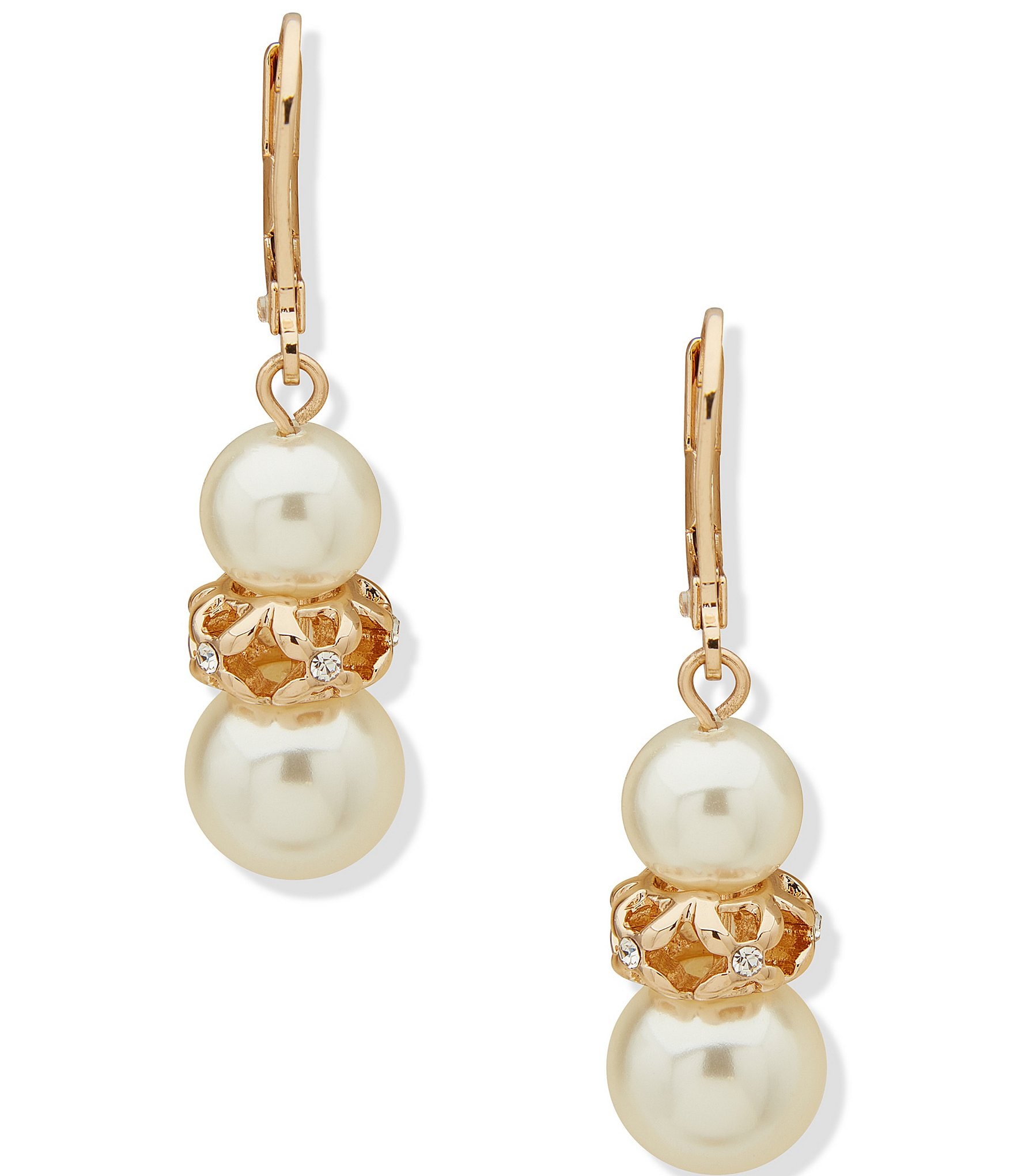 Anne Klein Gold Tone Pearl Crystal Snowman Drop Earrings | Dillard's