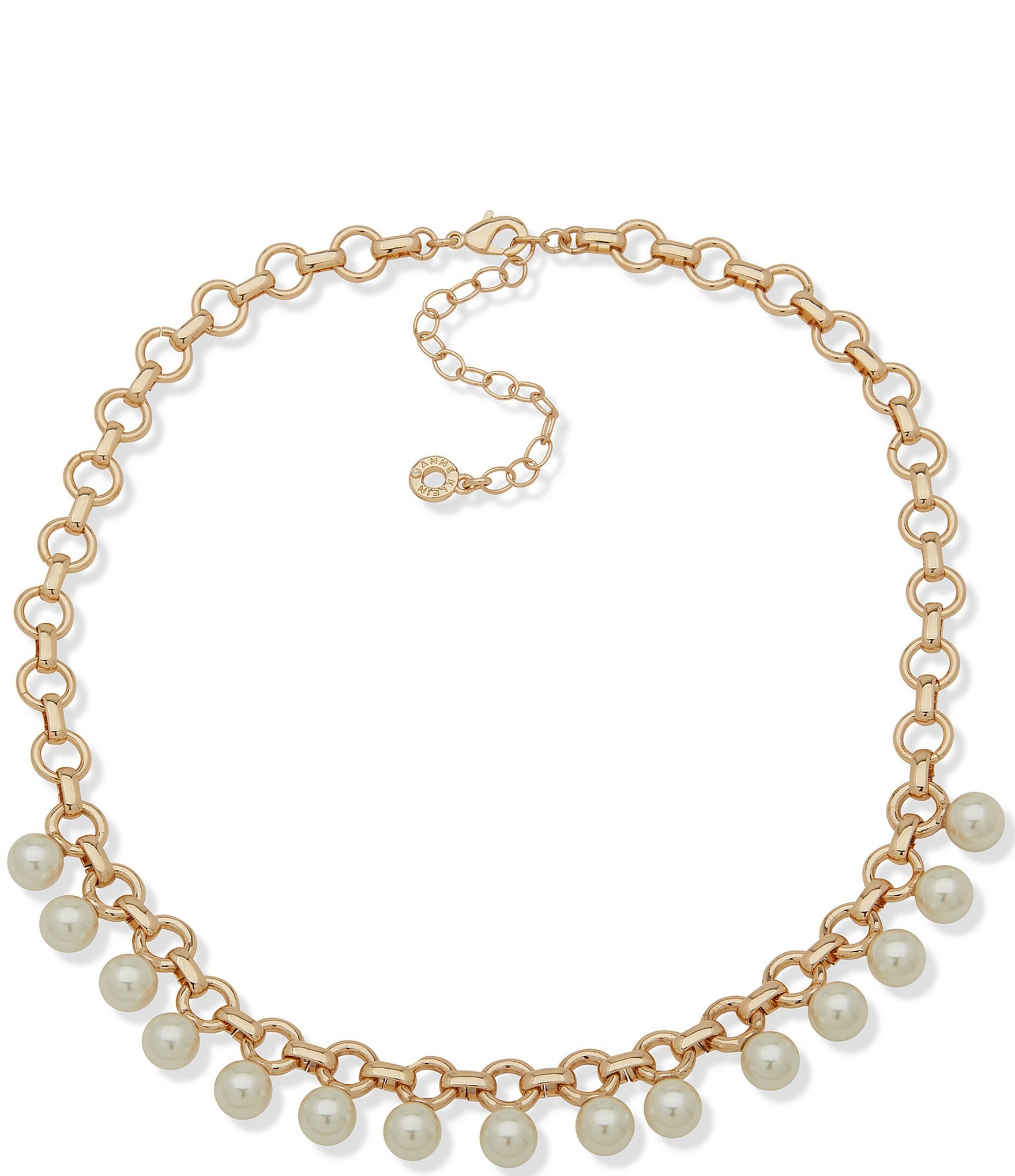 Anne Klein Gold Tone White Pearl Chain Frontal Collar Necklace