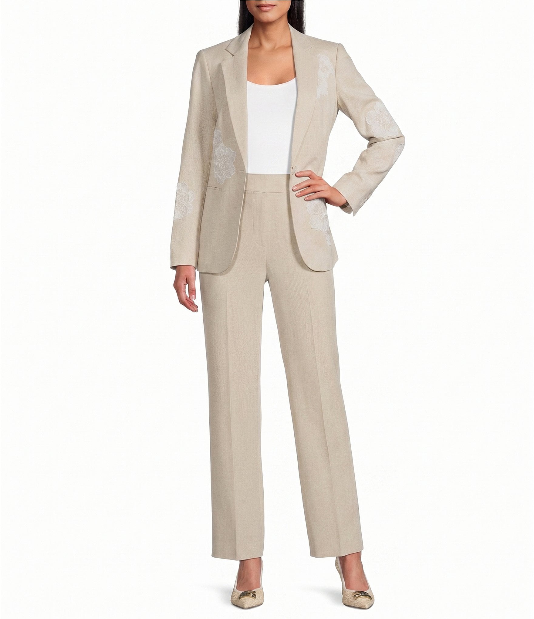 Anne Klein High Rise Wide Leg Pull On Linen Blend Pants
