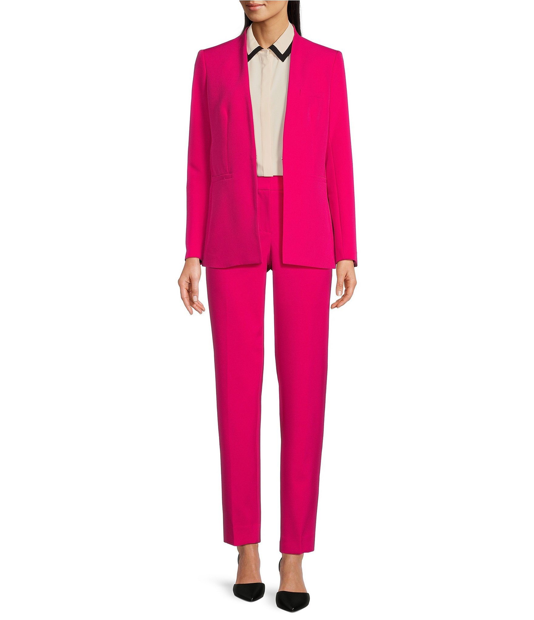 Anne Klein Kissing Woven Pocketed Blazer Jacket & Coordinating Stretch  Woven Straight Ankle Pants | Dillard's