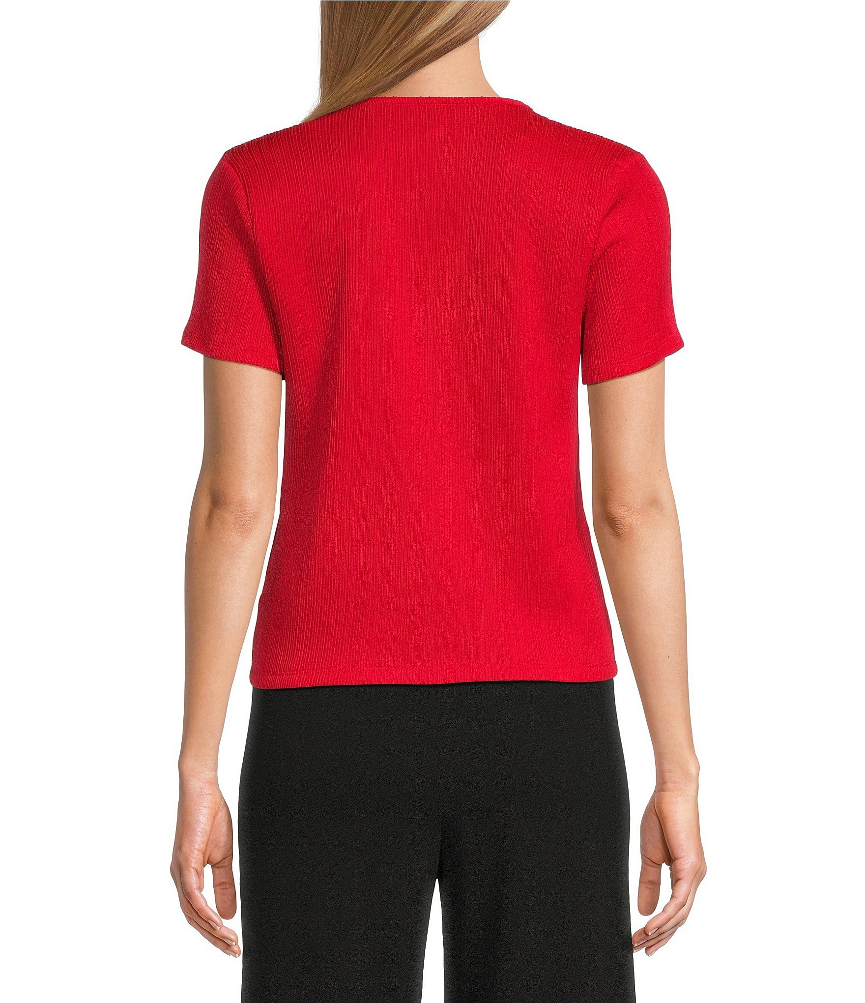 Anne Klein Knit Short Sleeve V Neck With Button Front Top