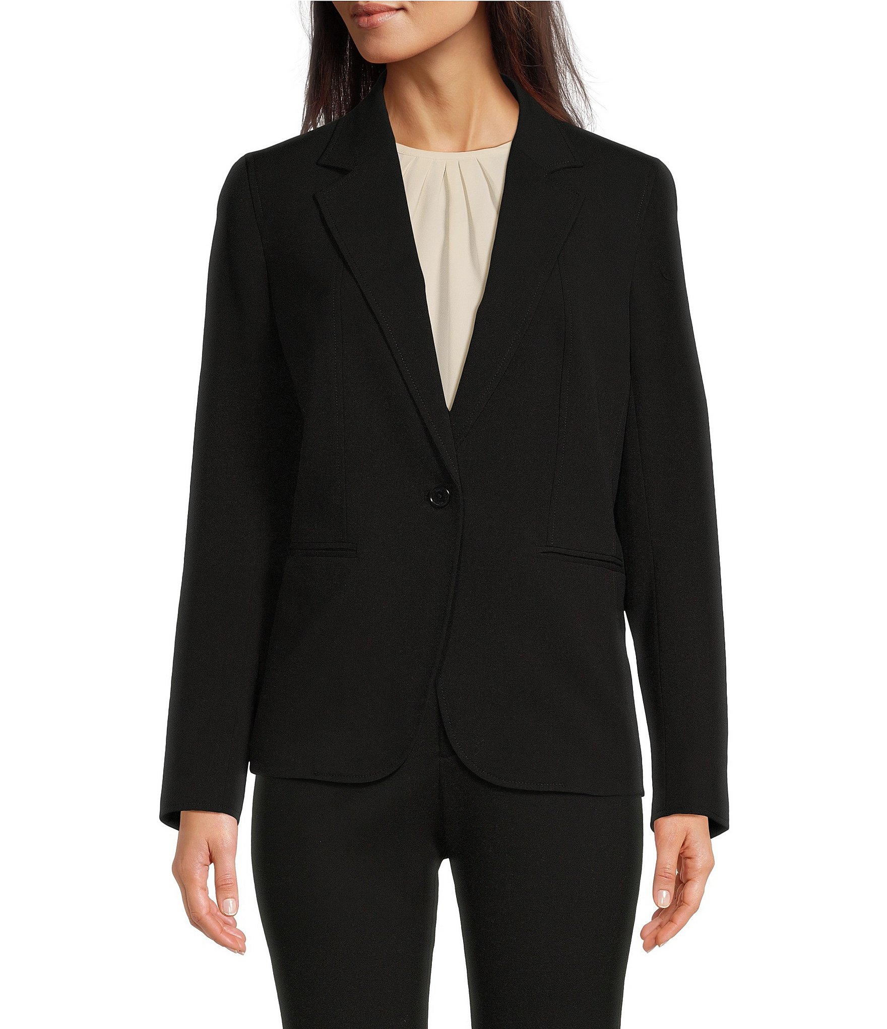 Anne Klein One Button Notch Collar Princess Seam Jacket