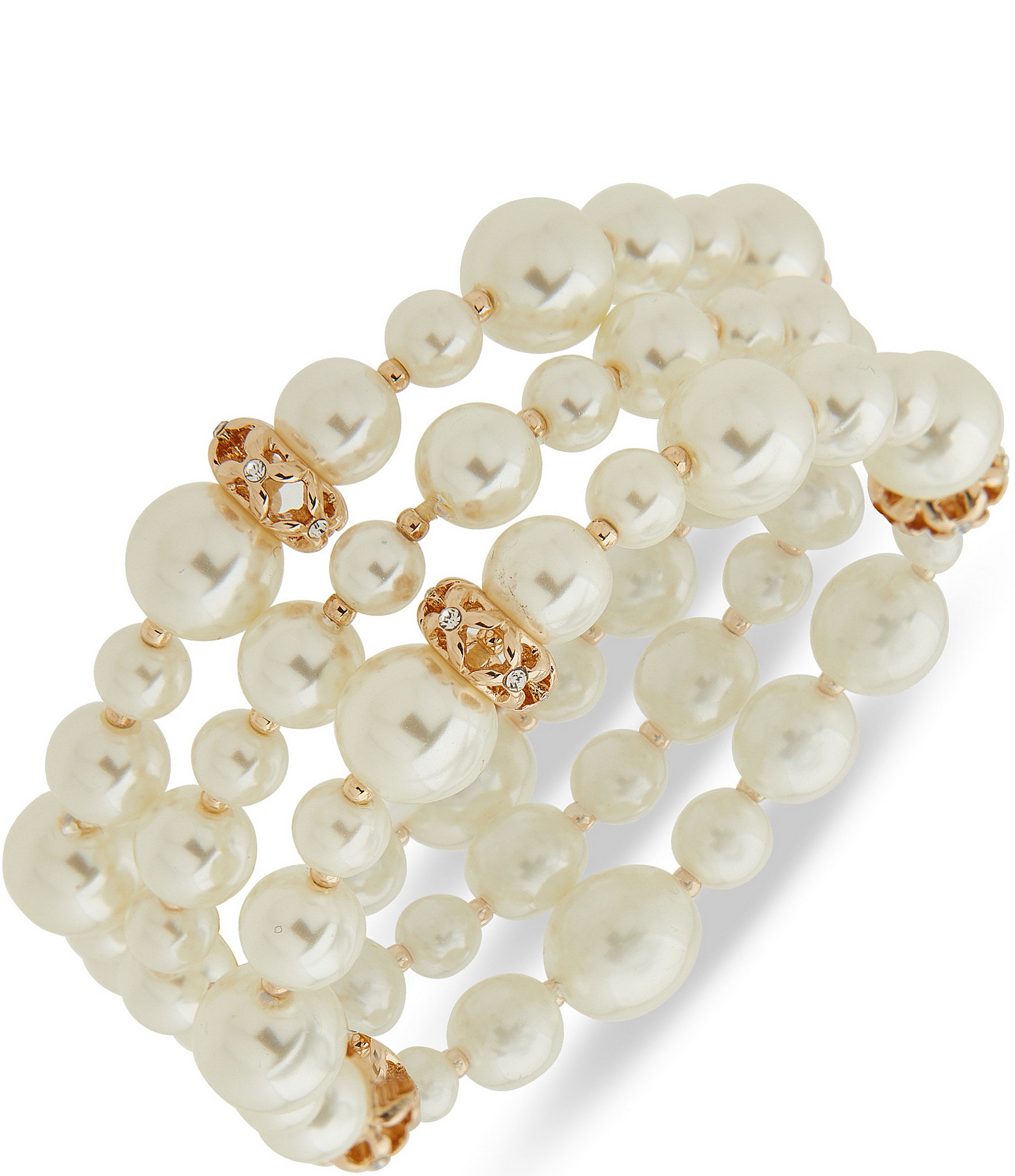 Anne Klein Pearl Crystal Set of 3 Stretch Bracelet