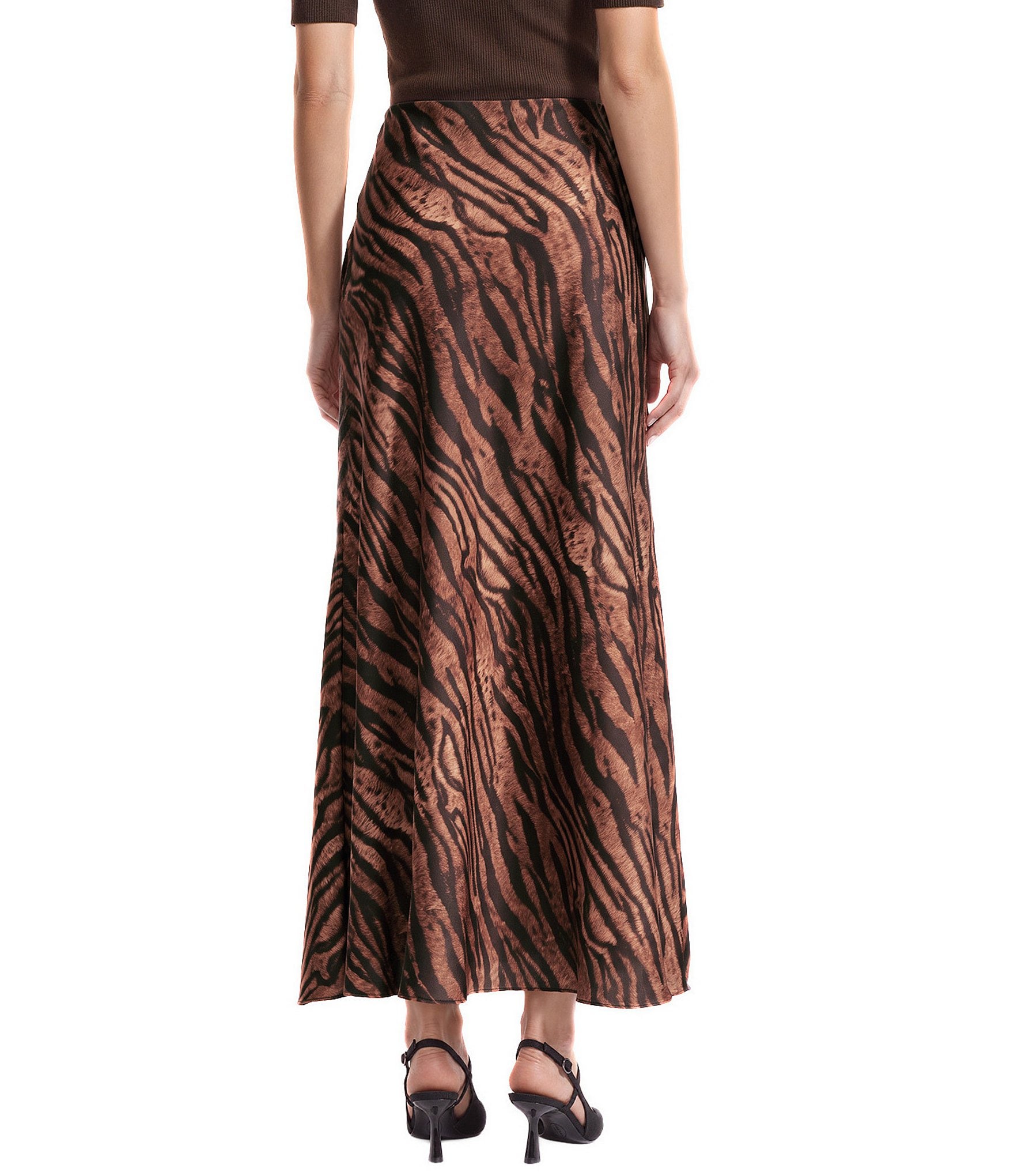 Anne Klein Petite Animal Pull-On Flared Printed Satin Skirt