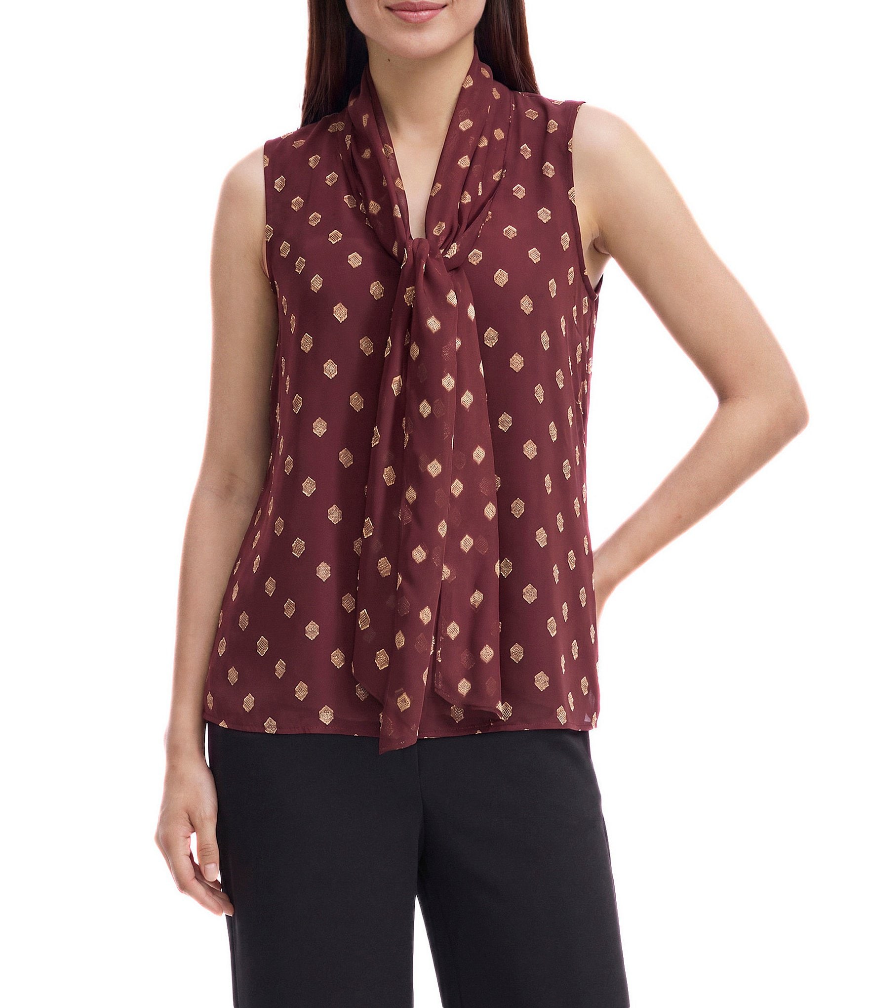 Anne Klein Petite Bow Front Sleeveless Blouse