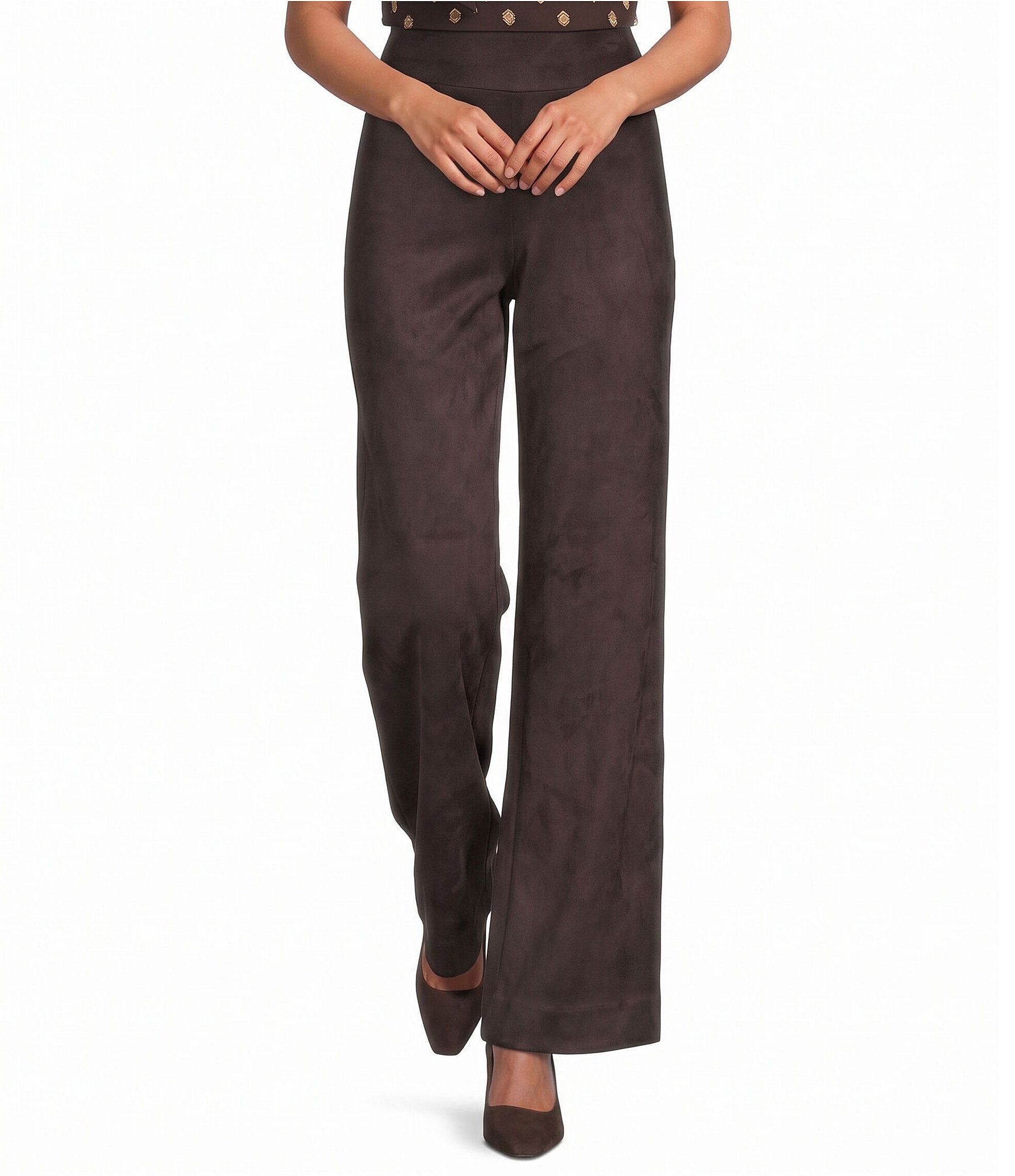 Anne Klein Petite Scuba Suede Wide Leg Pull-On Pants