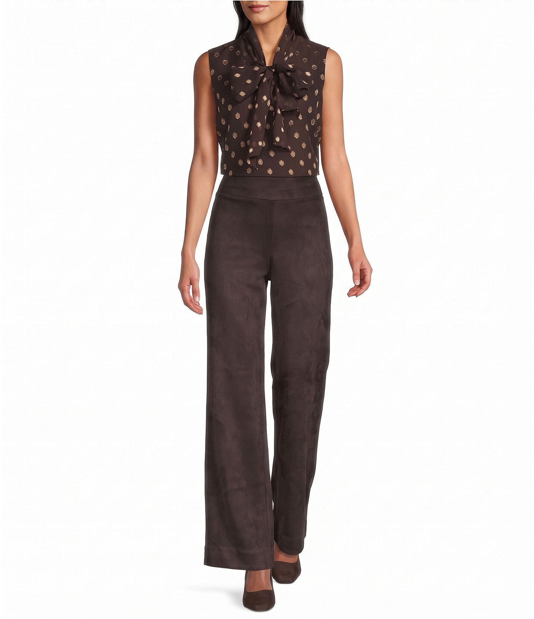 Anne Klein Petite Scuba Suede Wide Leg Pull-On Pants