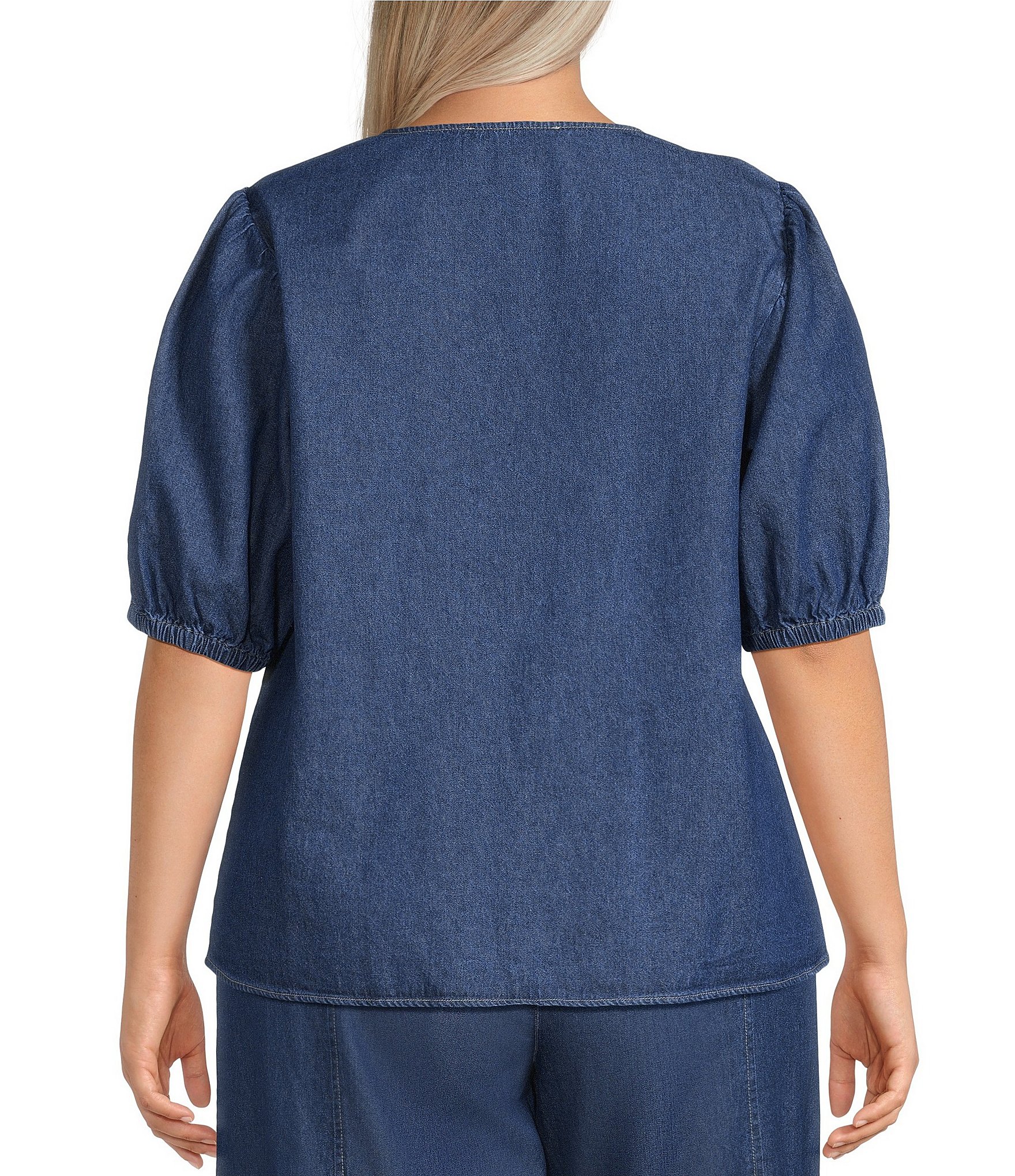 Anne Klein Plus Chambray Button Front Blouse