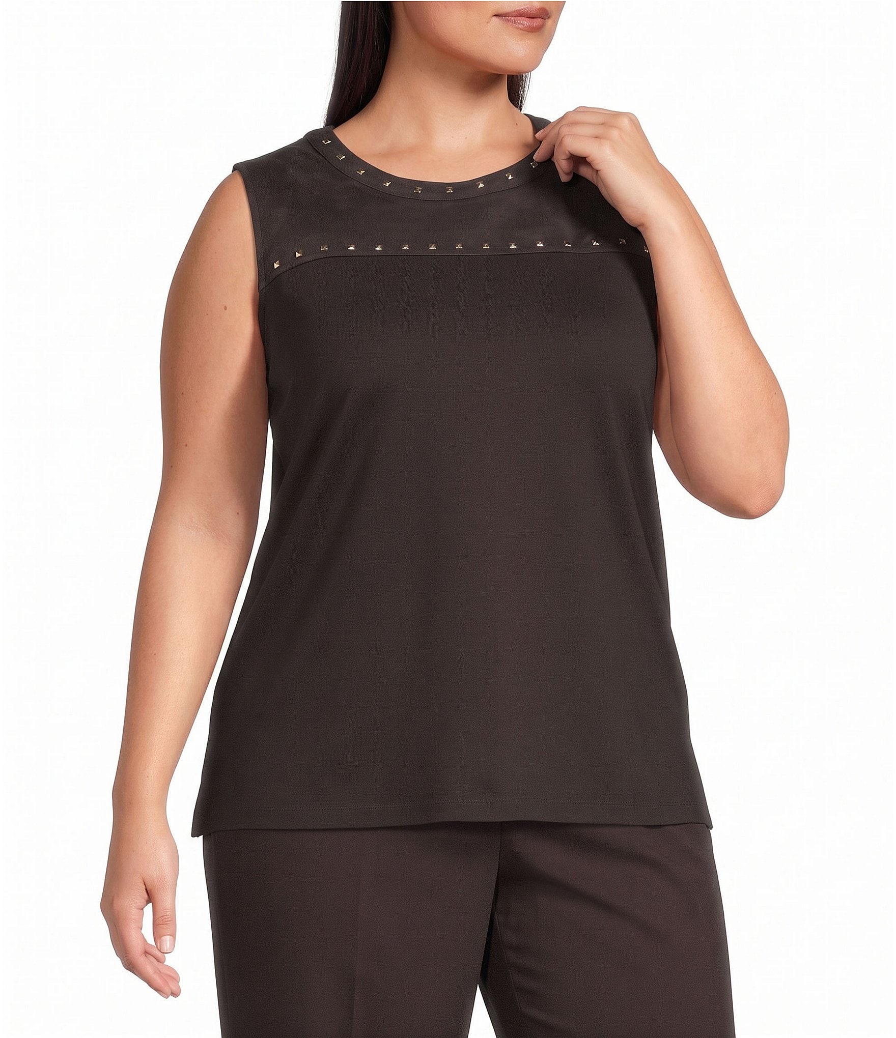 Anne Klein Plus Heat Set Trim Sleeveless Top