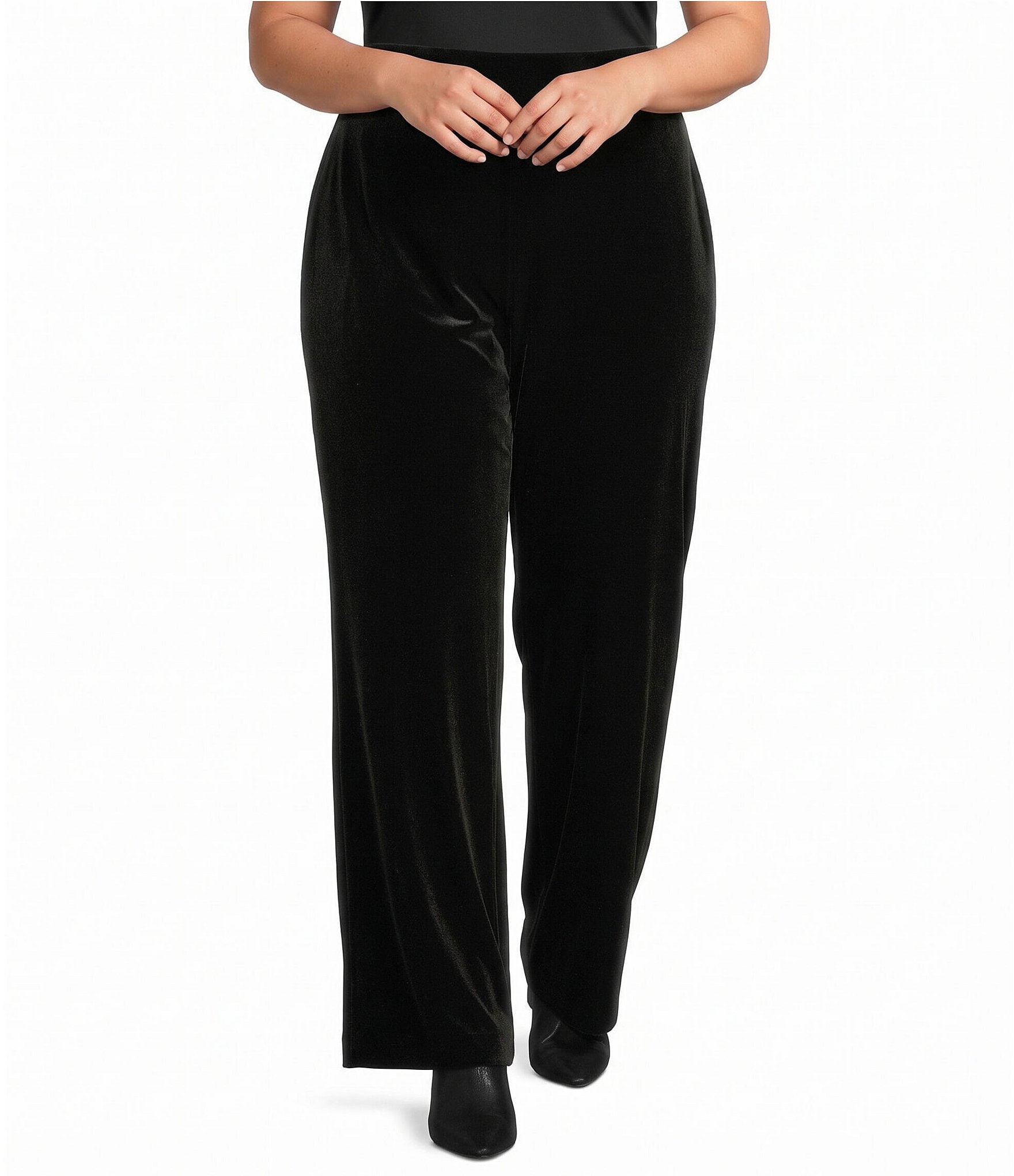 Anne Klein Plus High Rise Pull On Velvet Wide Leg Pants