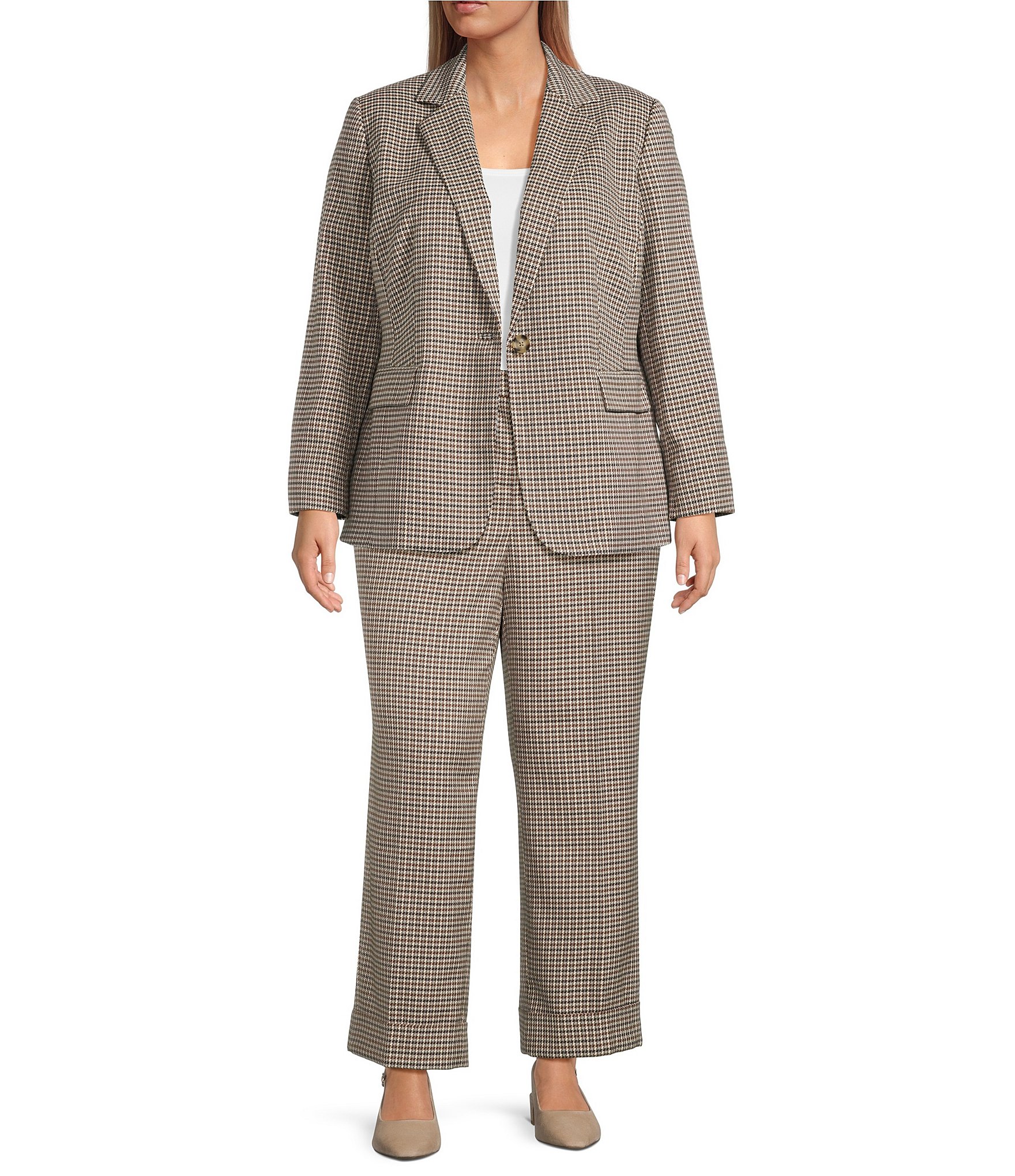 Anne Klein Plus Plaid Straight Cuff Ankle Coordinating Pants