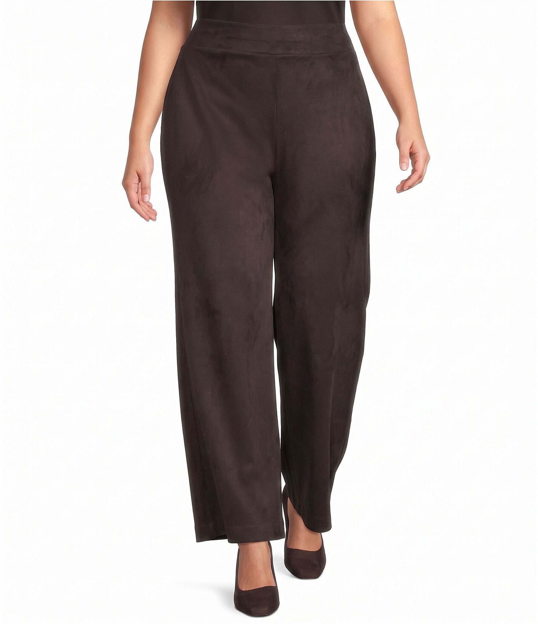 Anne Klein Plus Scuba Suede Wide Leg Pull-On Pants