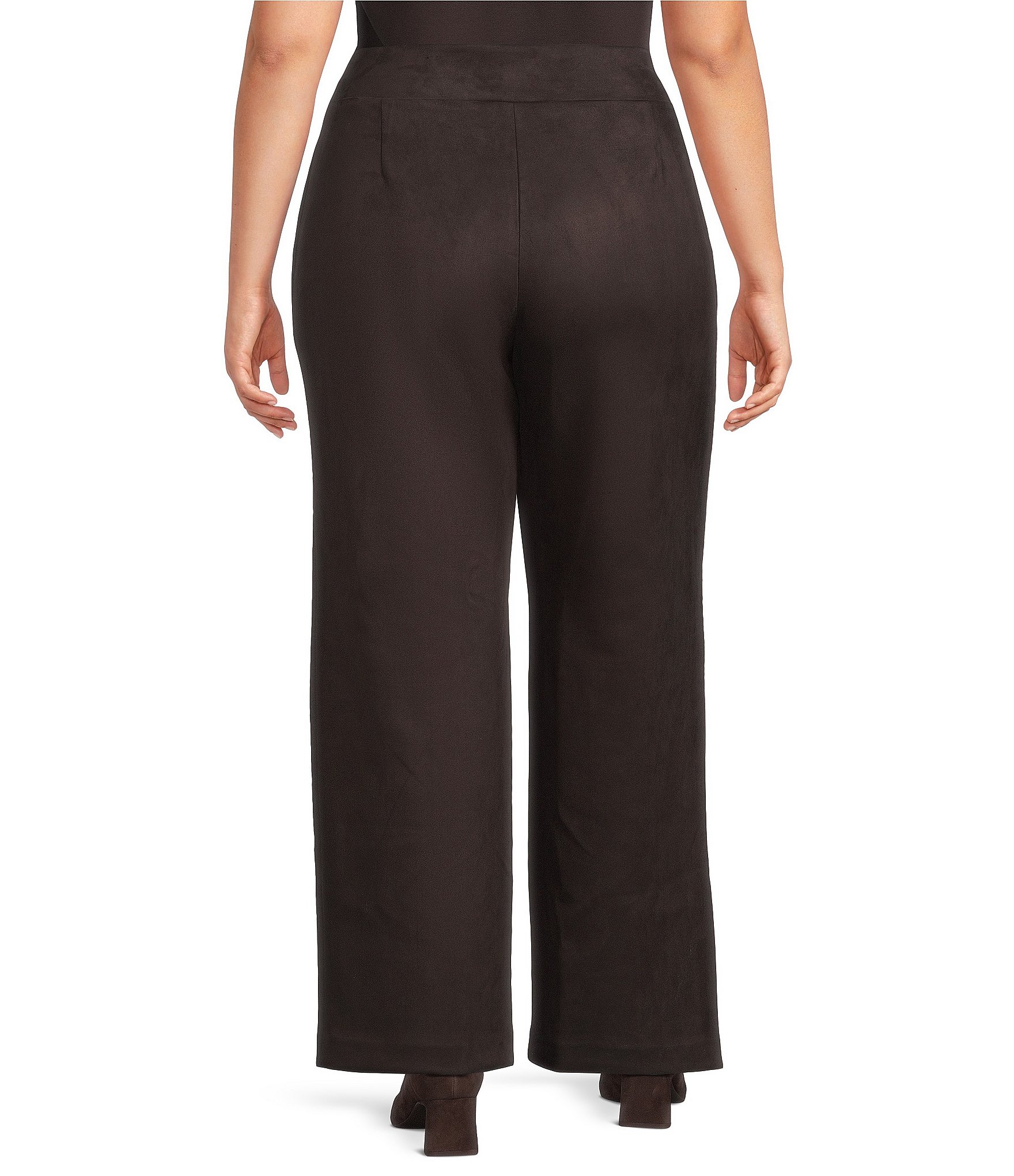 Anne Klein Plus Scuba Suede Wide Leg Pull-On Pants