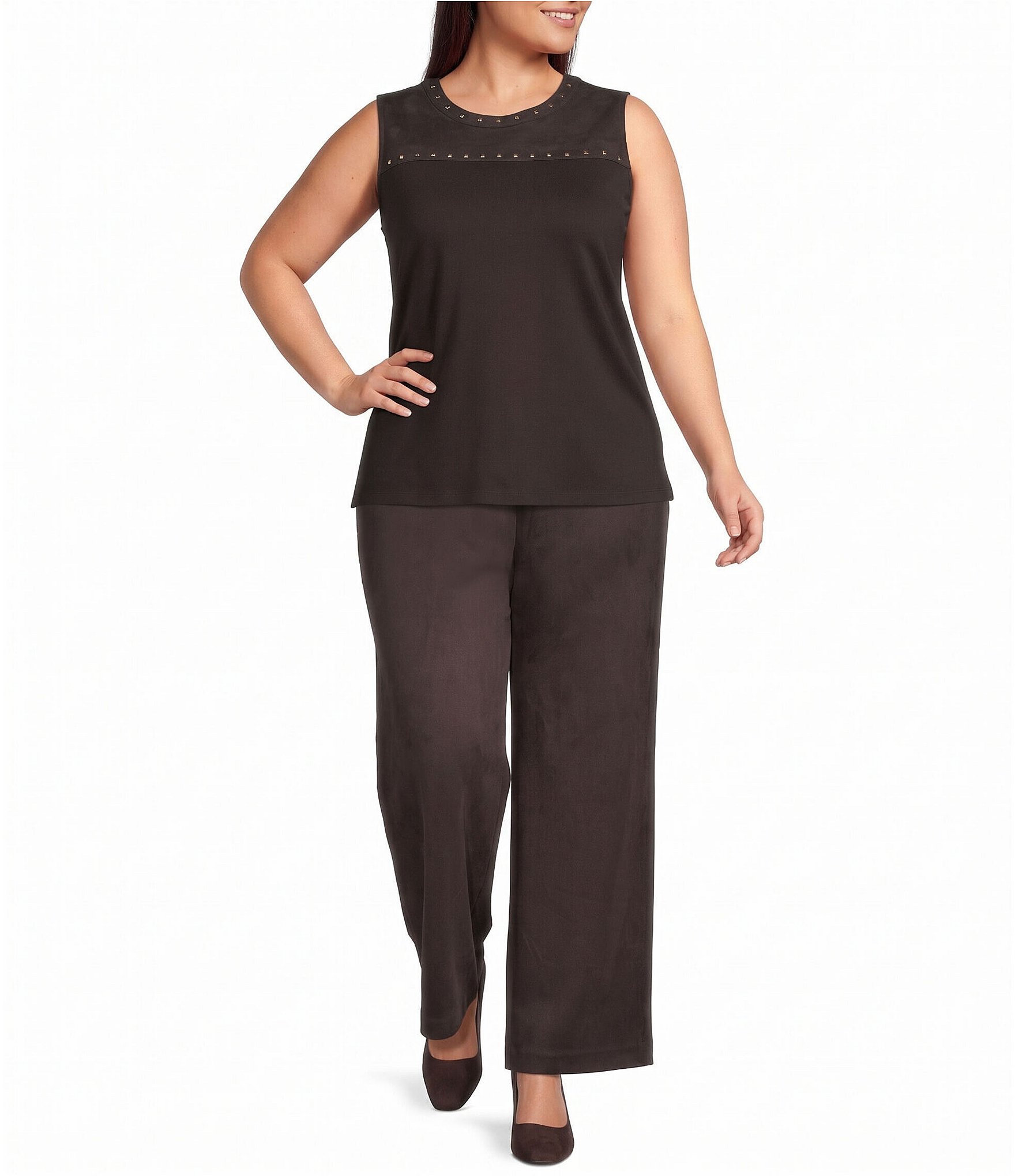 Anne Klein Plus Scuba Suede Wide Leg Pull-On Pants
