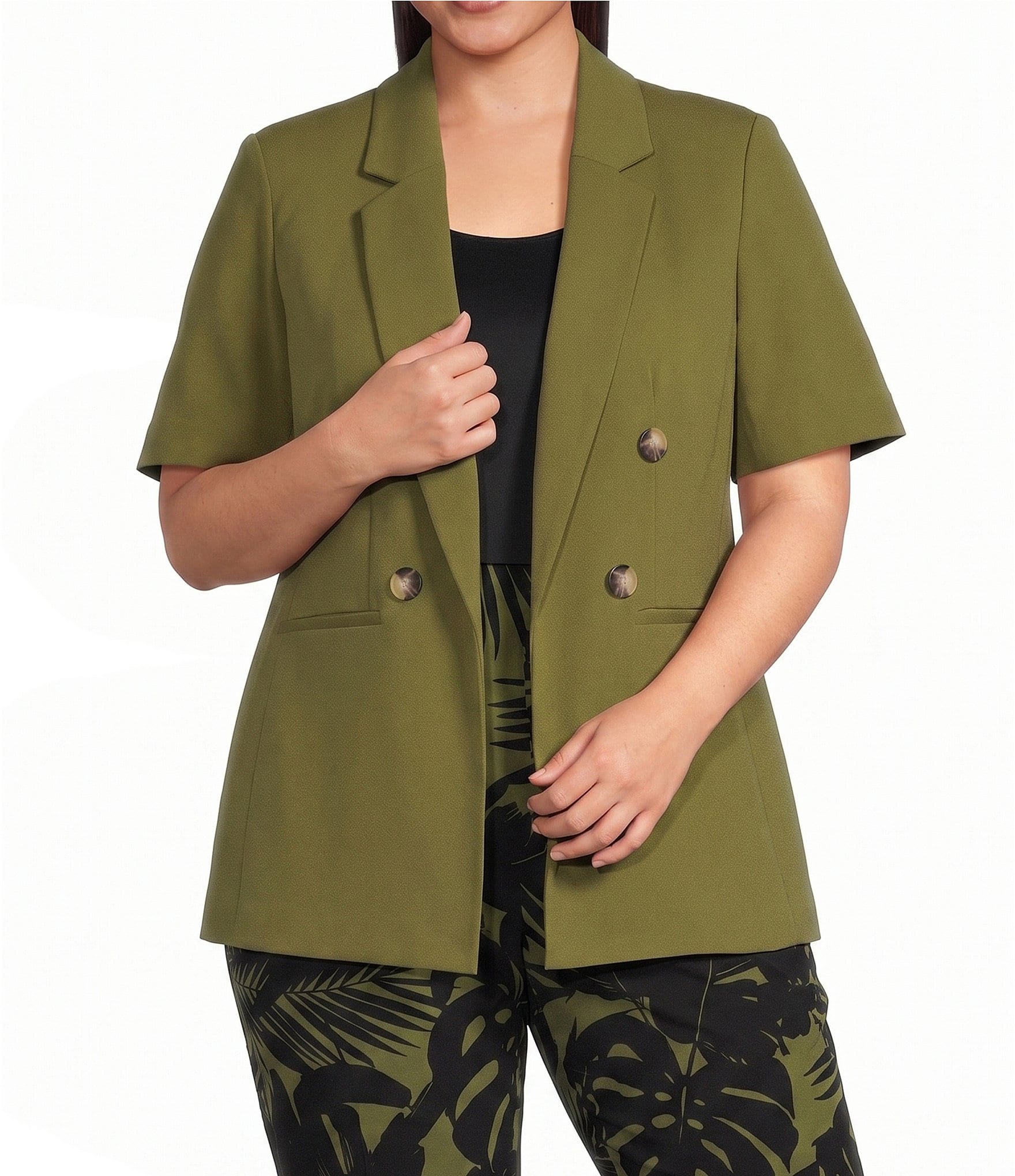 Anne Klein Plus Size Short Sleeve Faux Double Breasted Blazer