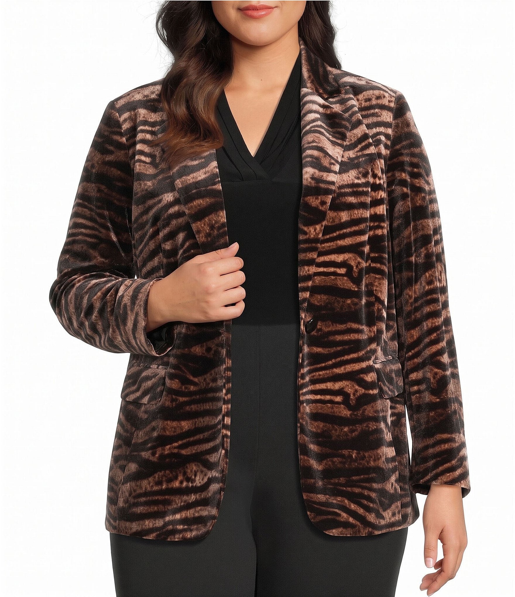 Anne Klein Plus Zebra Print Velvet Jacket