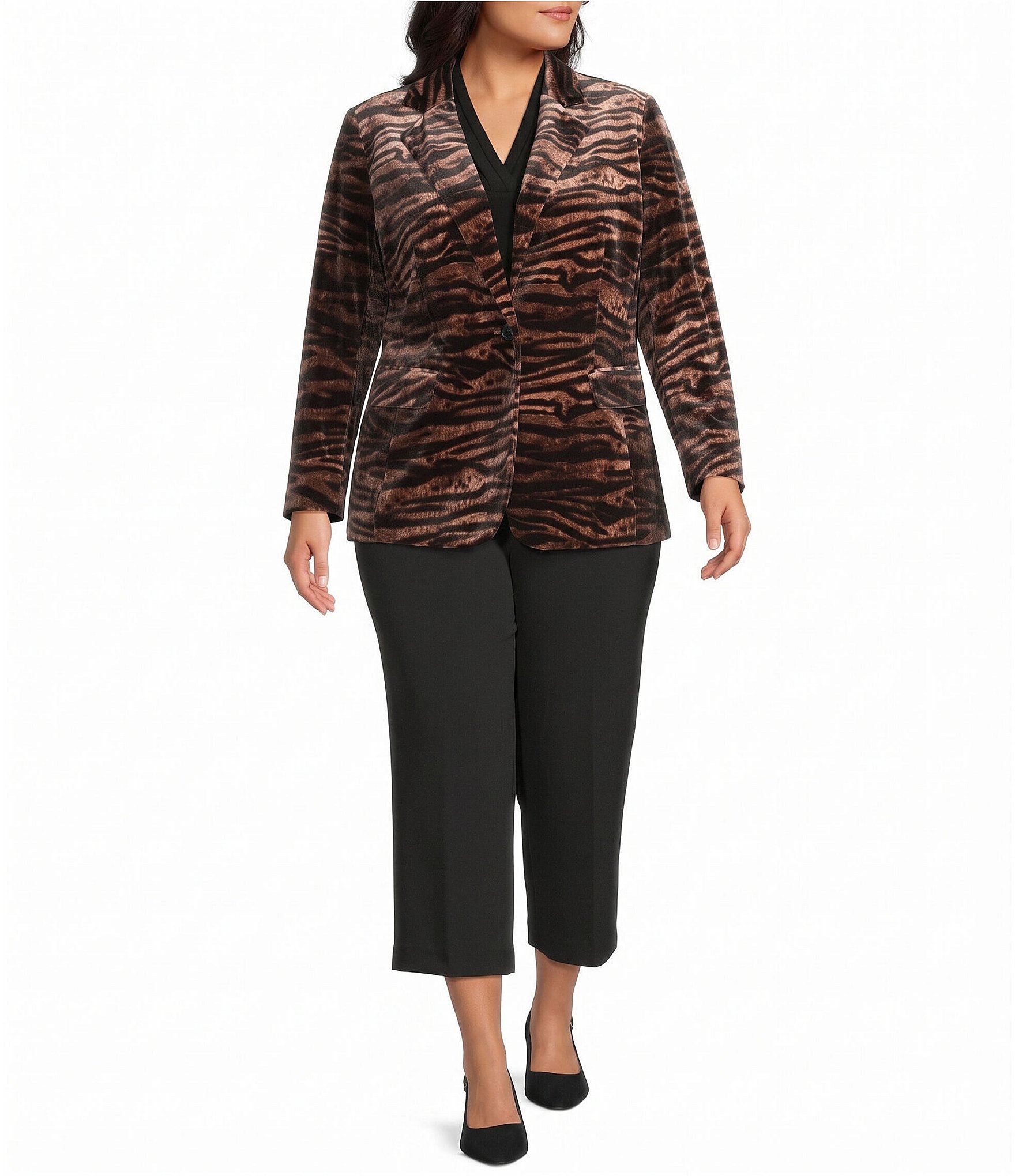 Anne Klein Plus Zebra Print Velvet Jacket