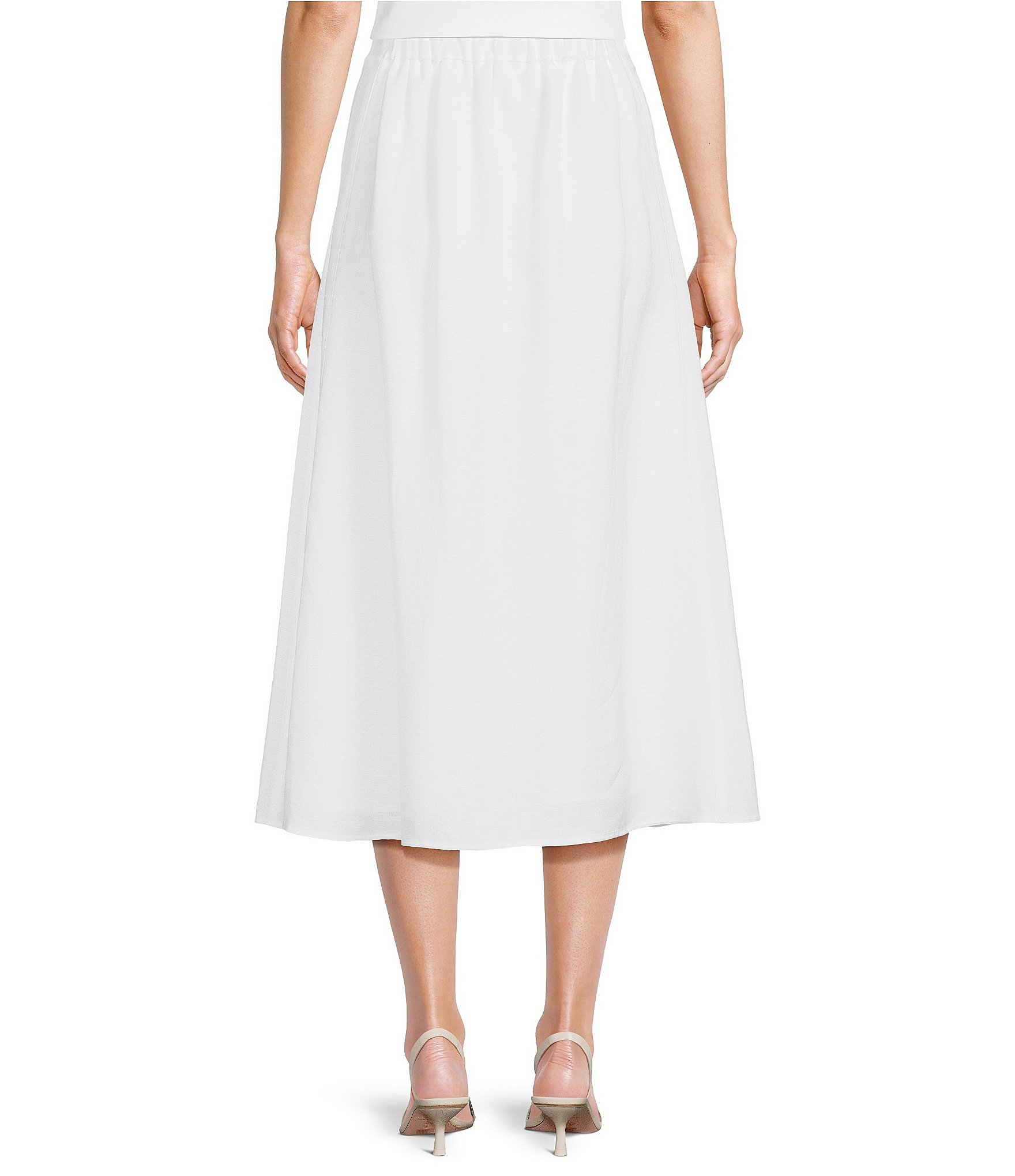 Anne Klein Pull On Paneled A Line Midi Linen Skirt