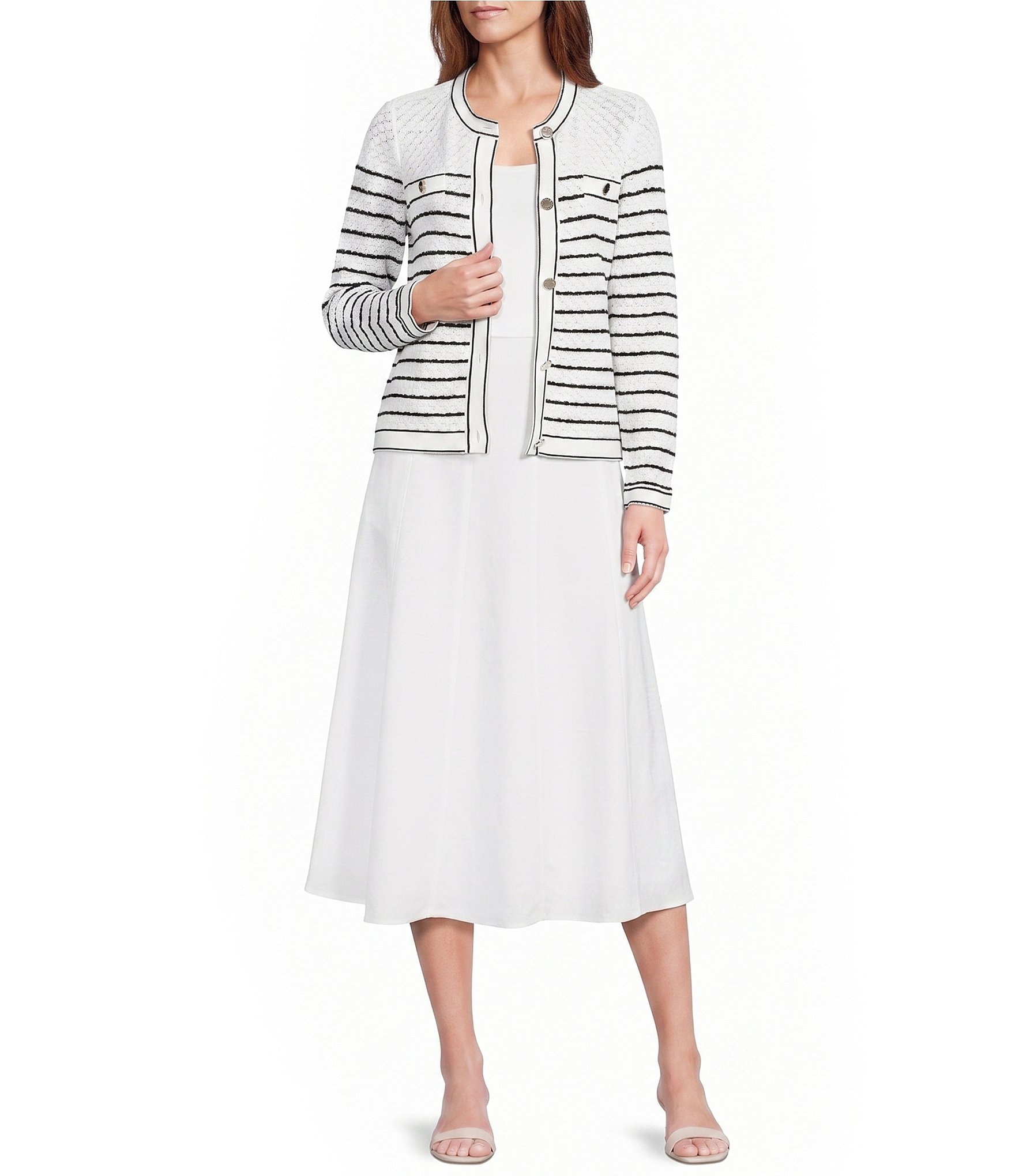Anne Klein Pull On Paneled A Line Midi Linen Skirt