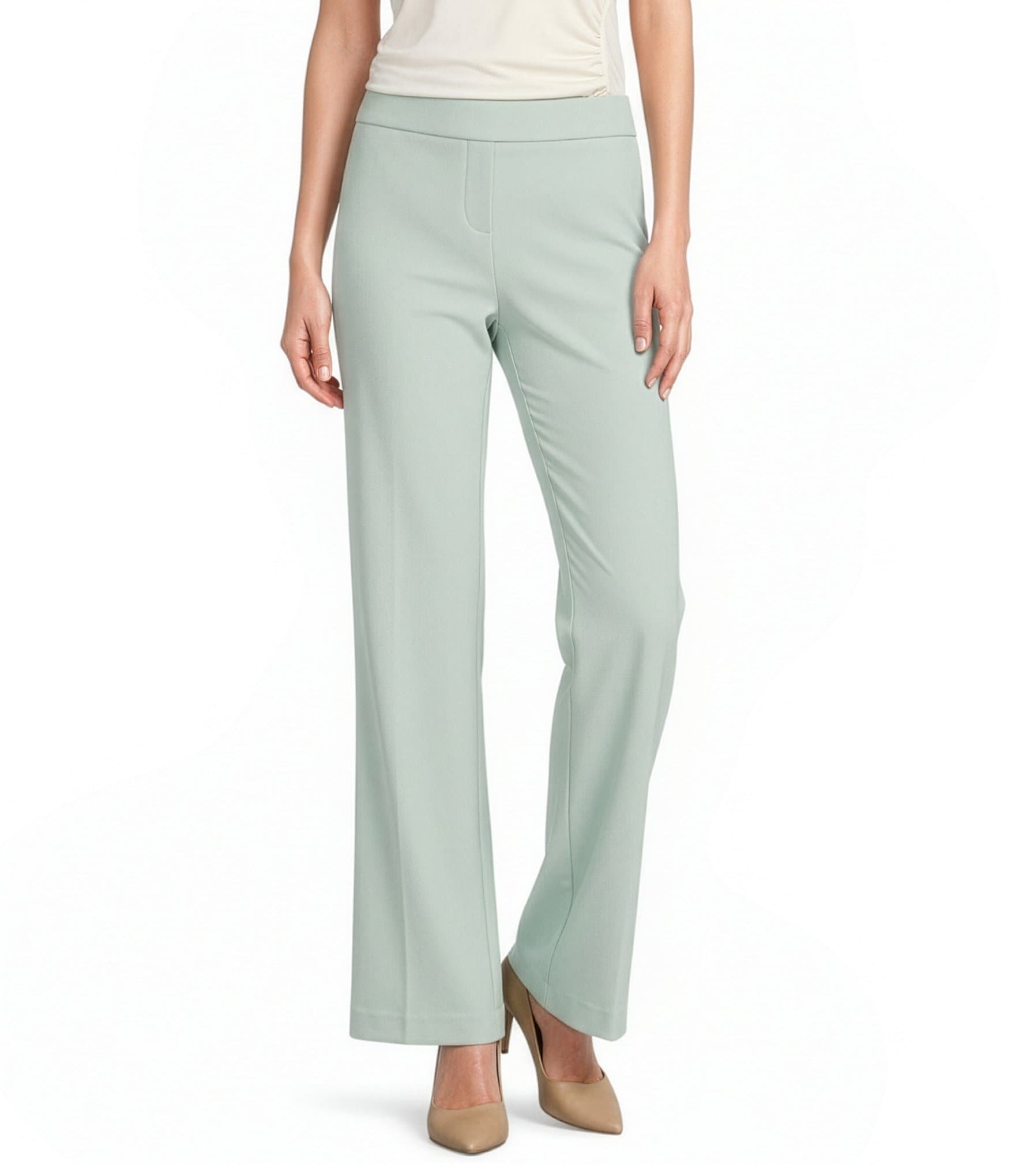 Anne Klein Pull On Stretch Front Pockets Straight Leg Trouser Pants