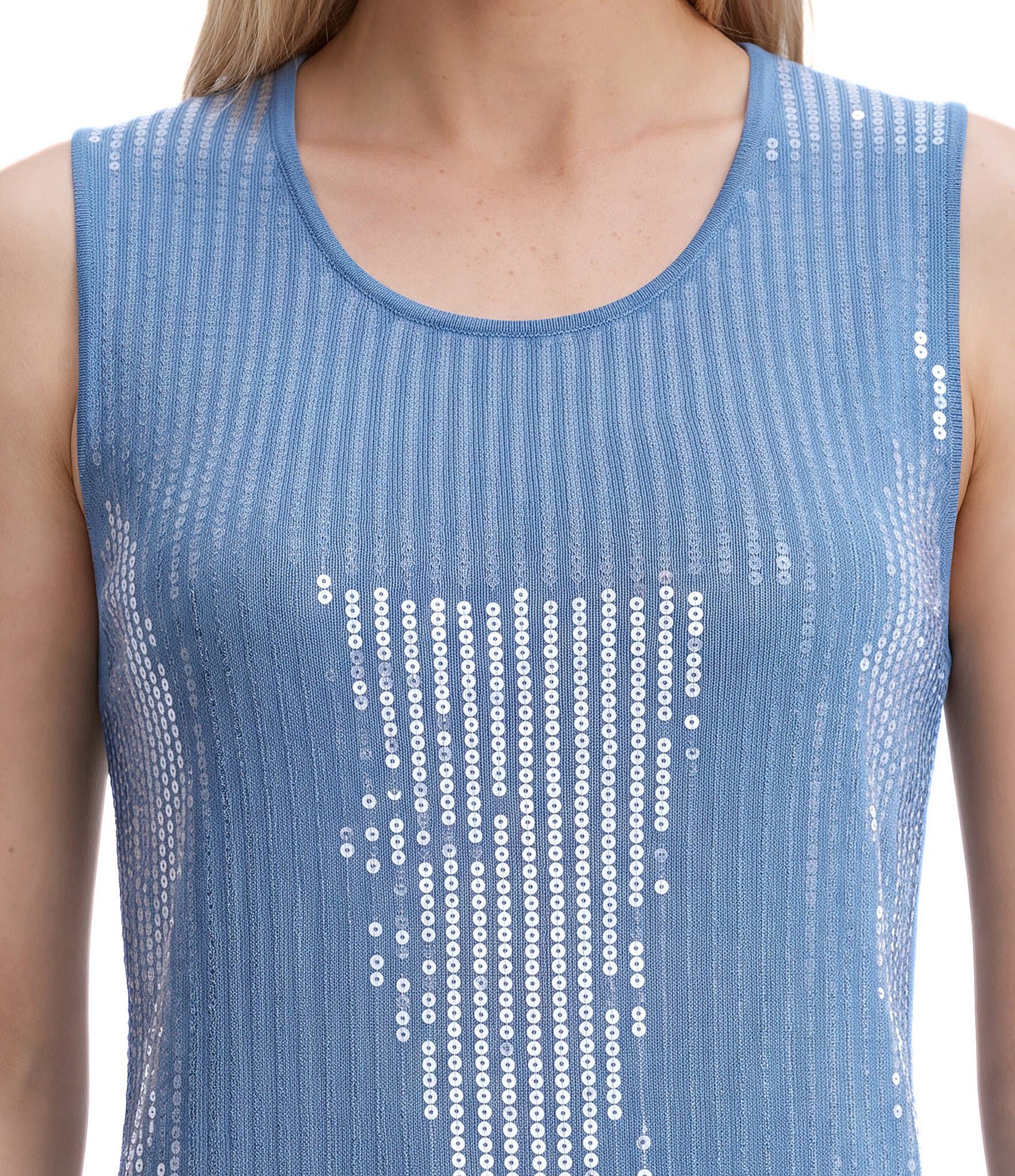 Anne Klein Sequin Crew Neck Sleeveless Tank Top