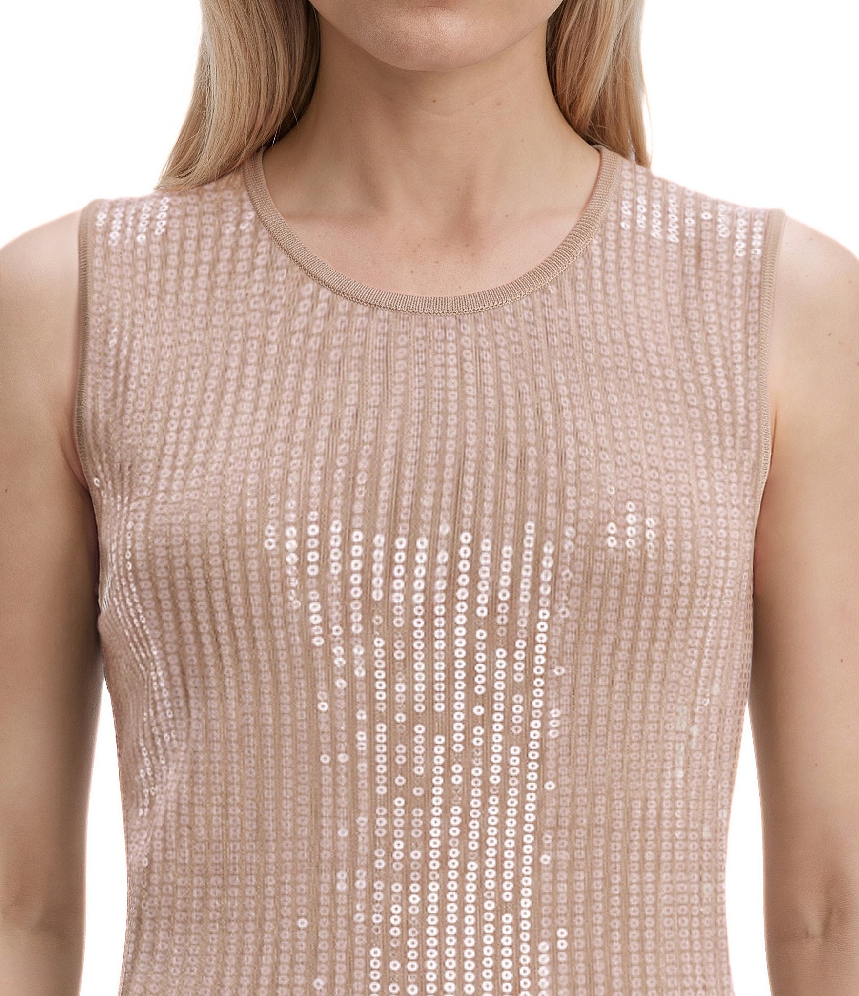Anne Klein Sequin Crew Neck Sleeveless Tank Top