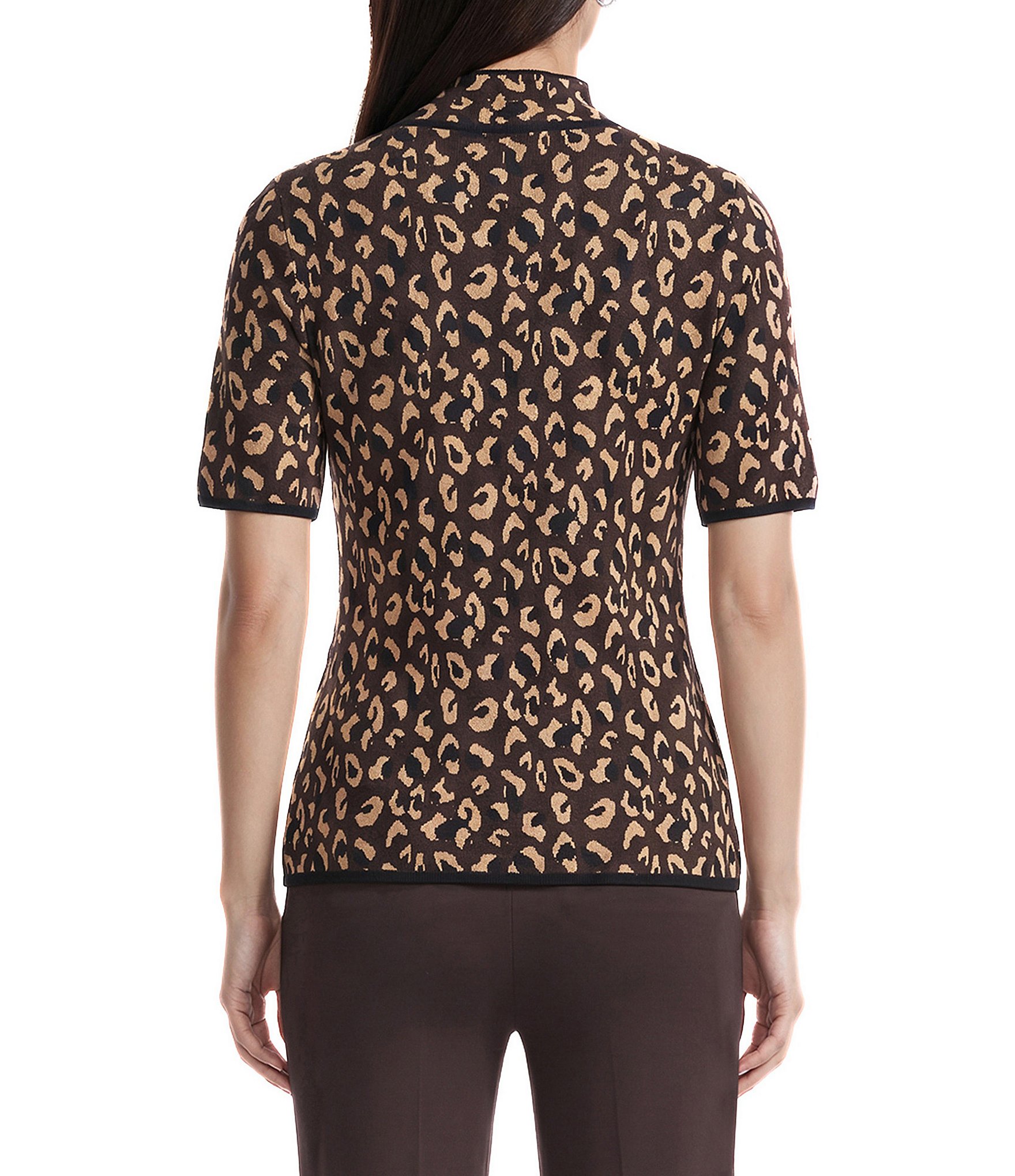 Anne Klein Short Sleeve Animal Jacquard Mock Neck