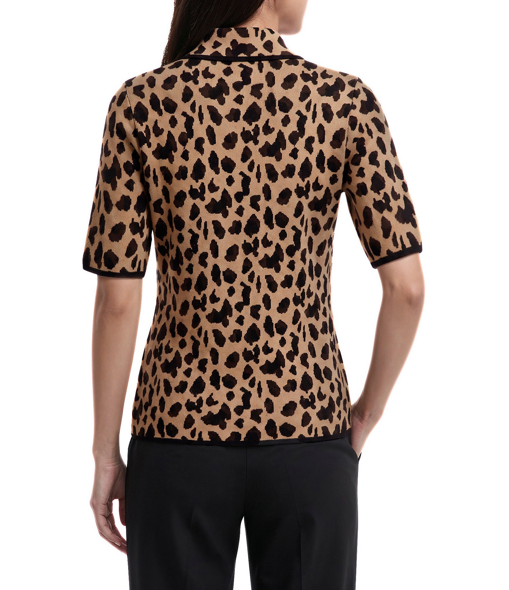 Anne Klein Short Sleeve Jacquard Pullover Top