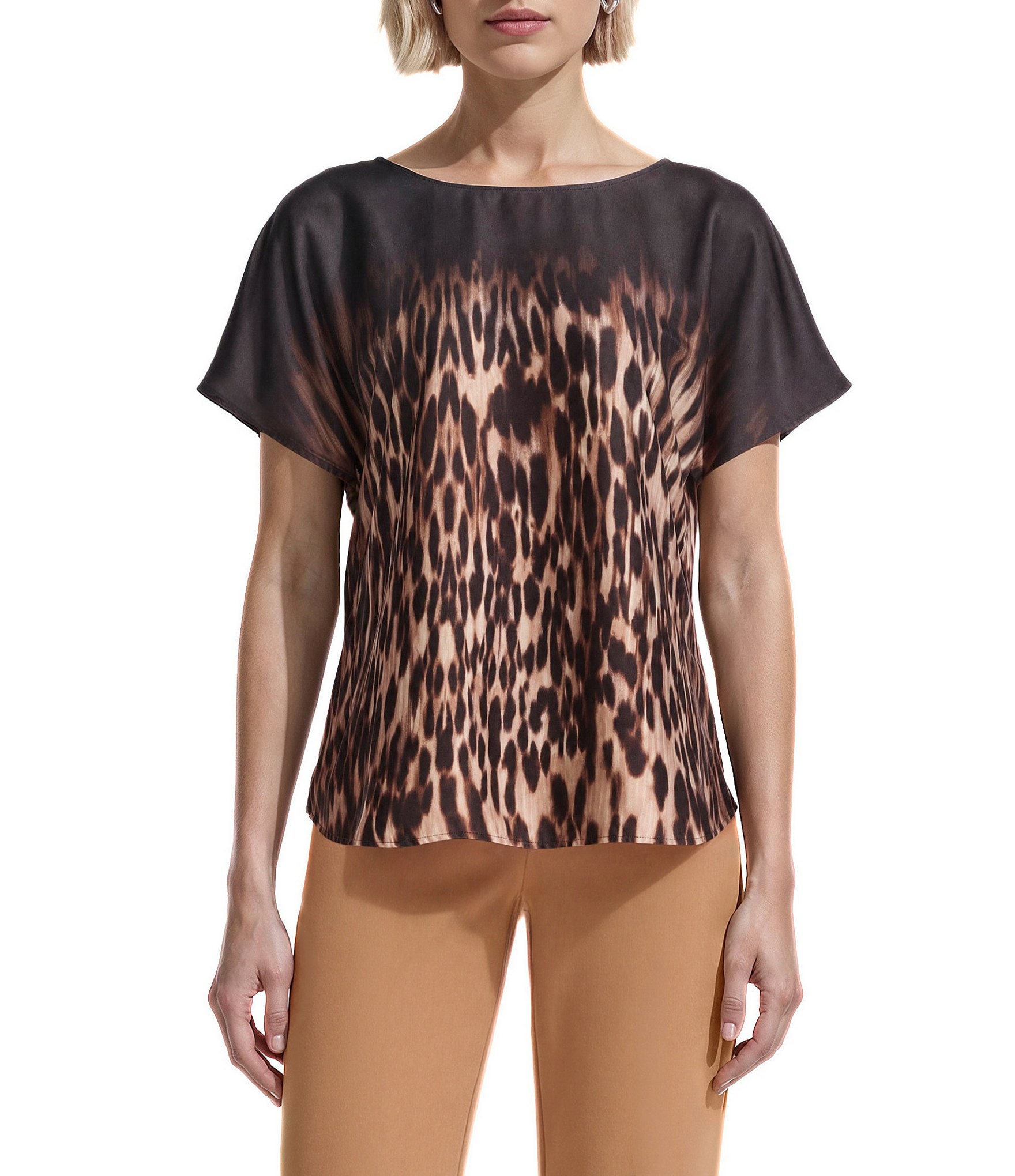 Anne Klein Short Sleeve Satin Animal Print Blouse