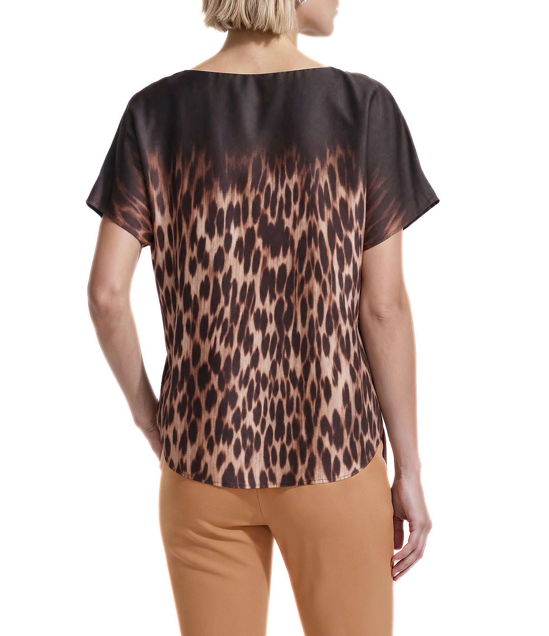 Anne Klein Short Sleeve Satin Animal Print Blouse