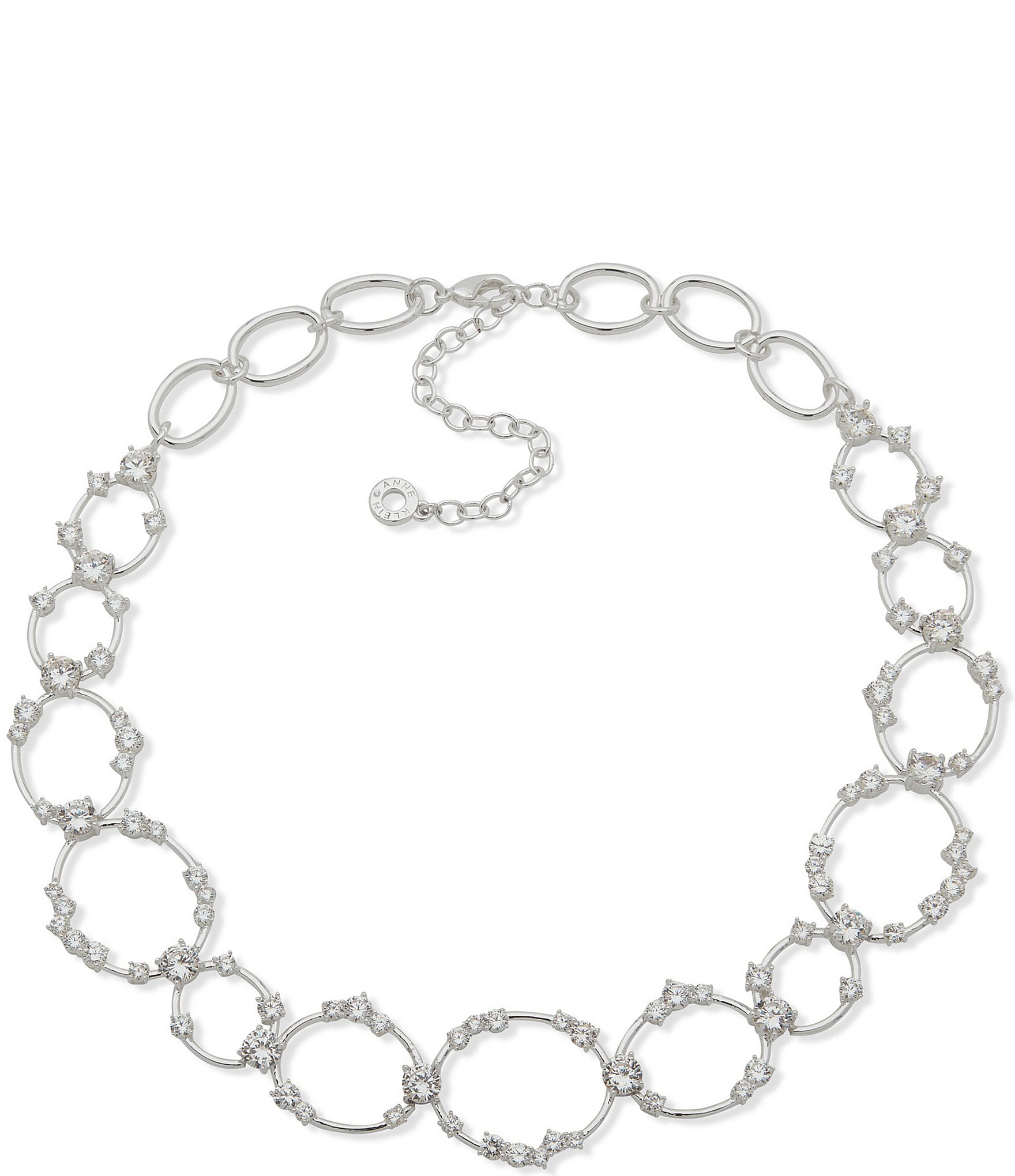 Anne Klein Silver Tone CZ Ring Cluster Collar Necklace