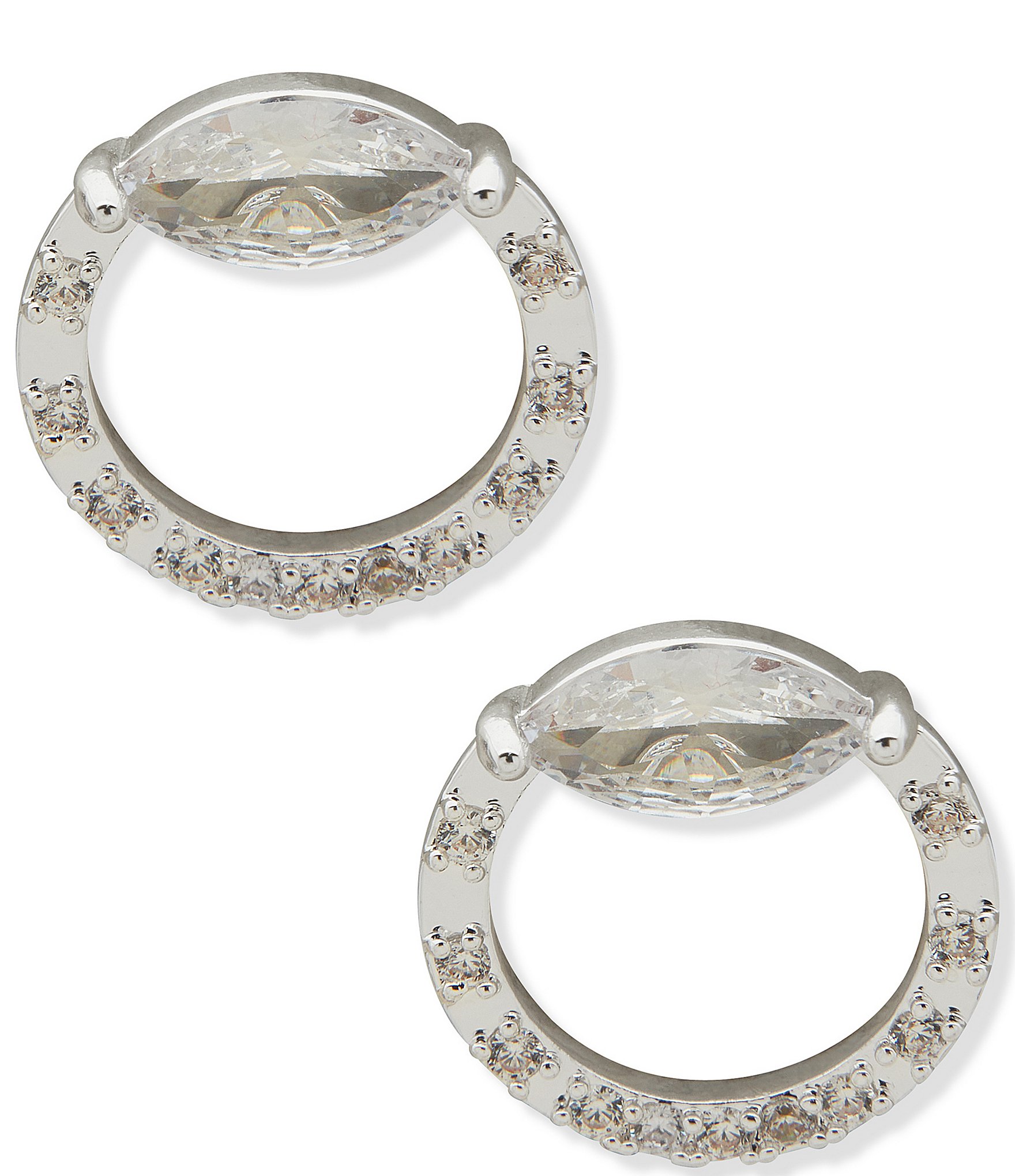 Anne Klein Silver Tone CZ Stone Open Circle Stud Earrings