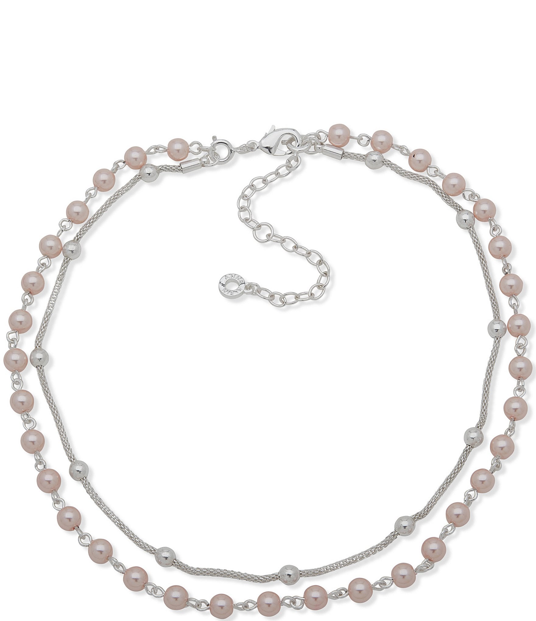 Anne Klein Silver Tone Pink Pearl Multi Row Necklace | Dillard's