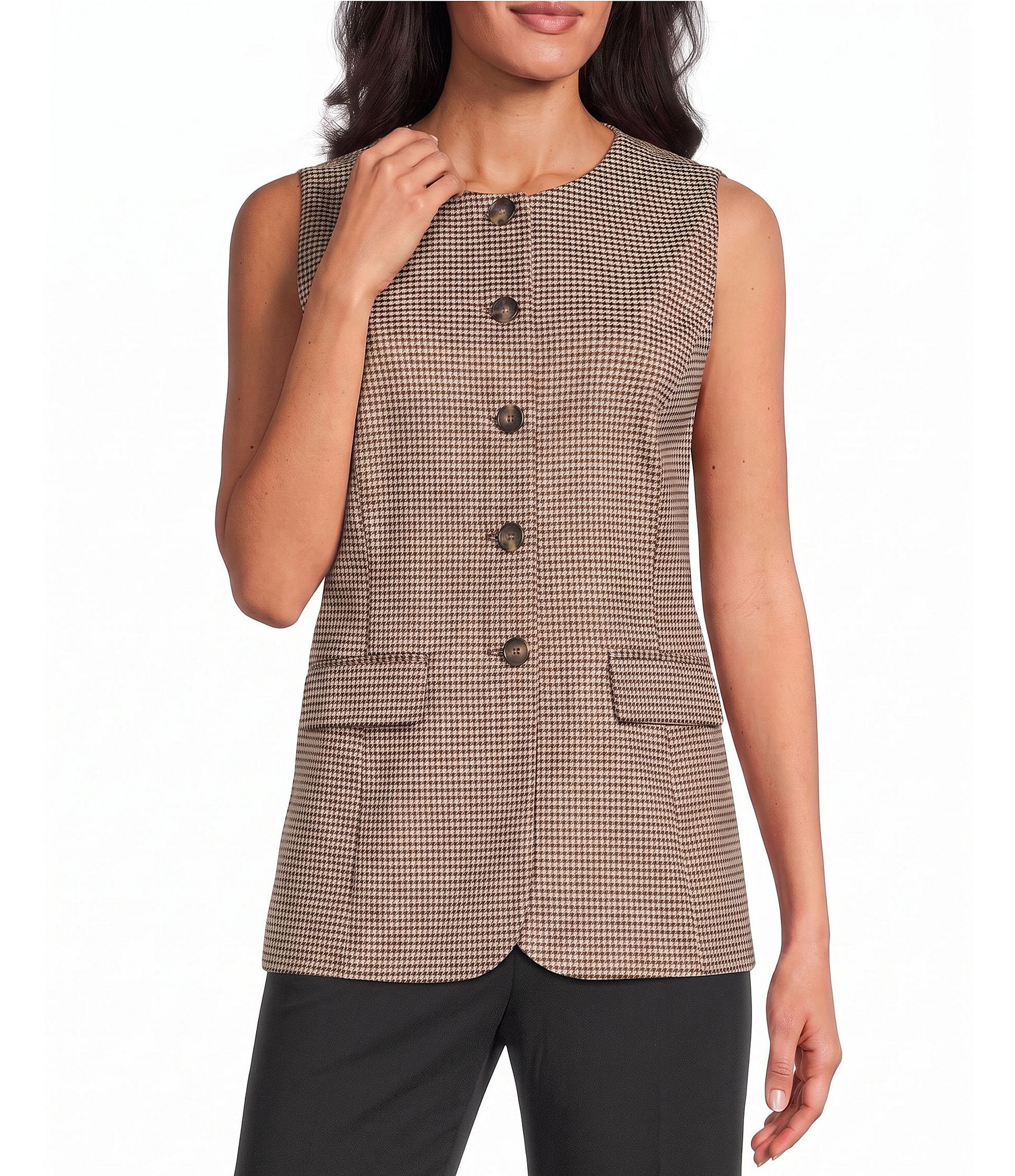 Anne Klein Sleeveless Plaid Button Front Coordinating Vest