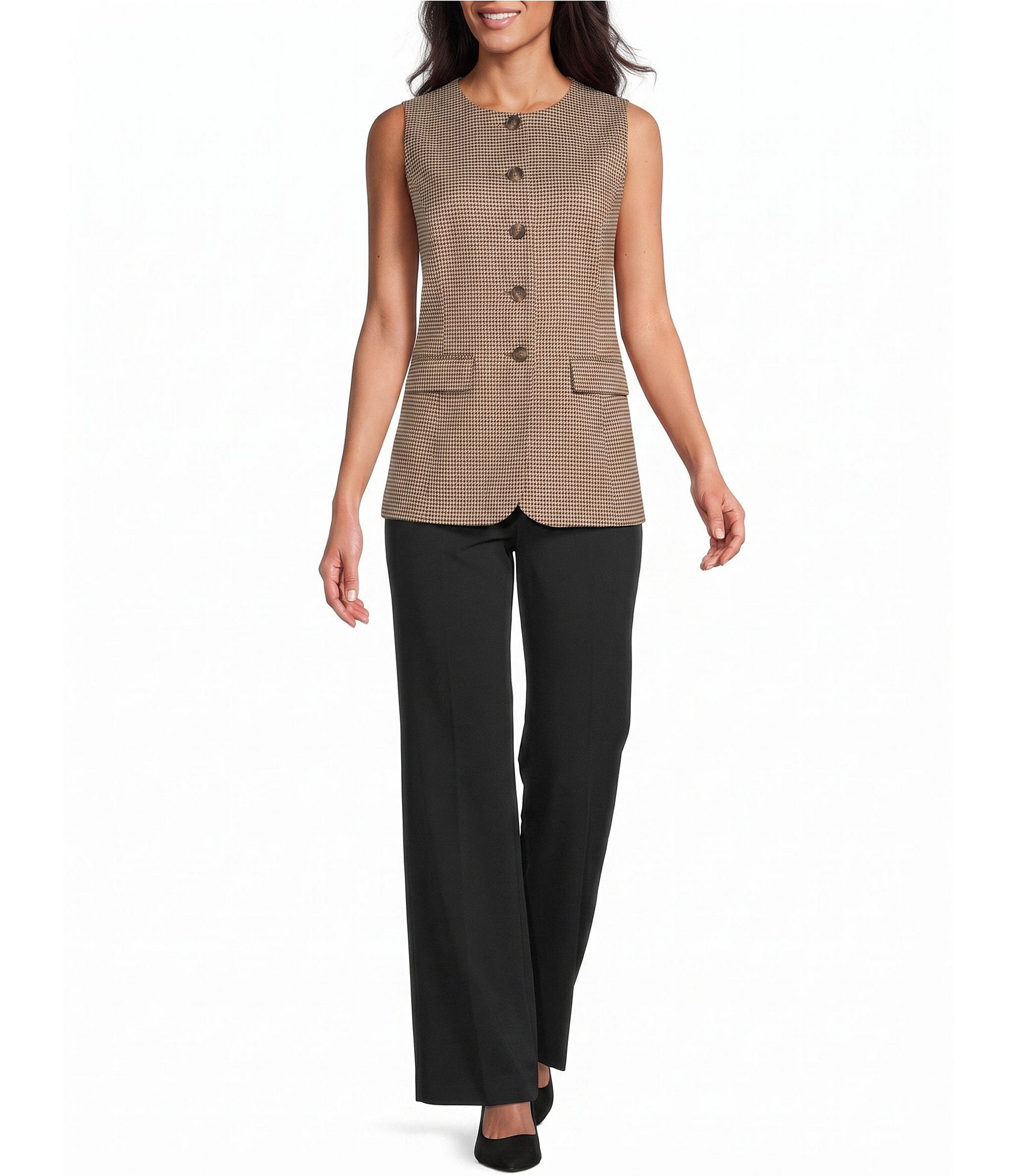 Anne Klein Sleeveless Plaid Button Front Coordinating Vest
