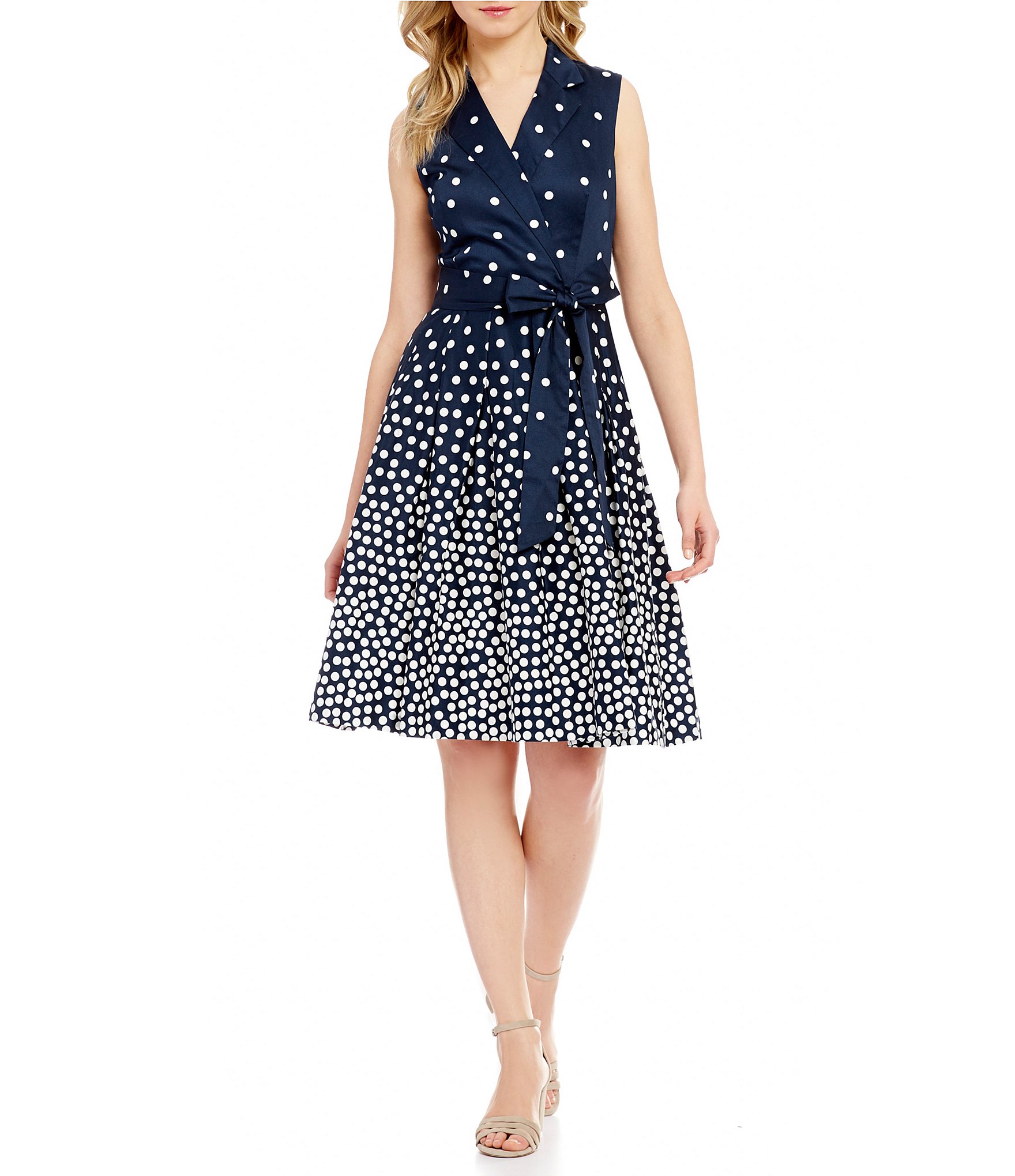 Anne Klein Sleeveless Polka Dot Printed Wrap Dress | Dillards