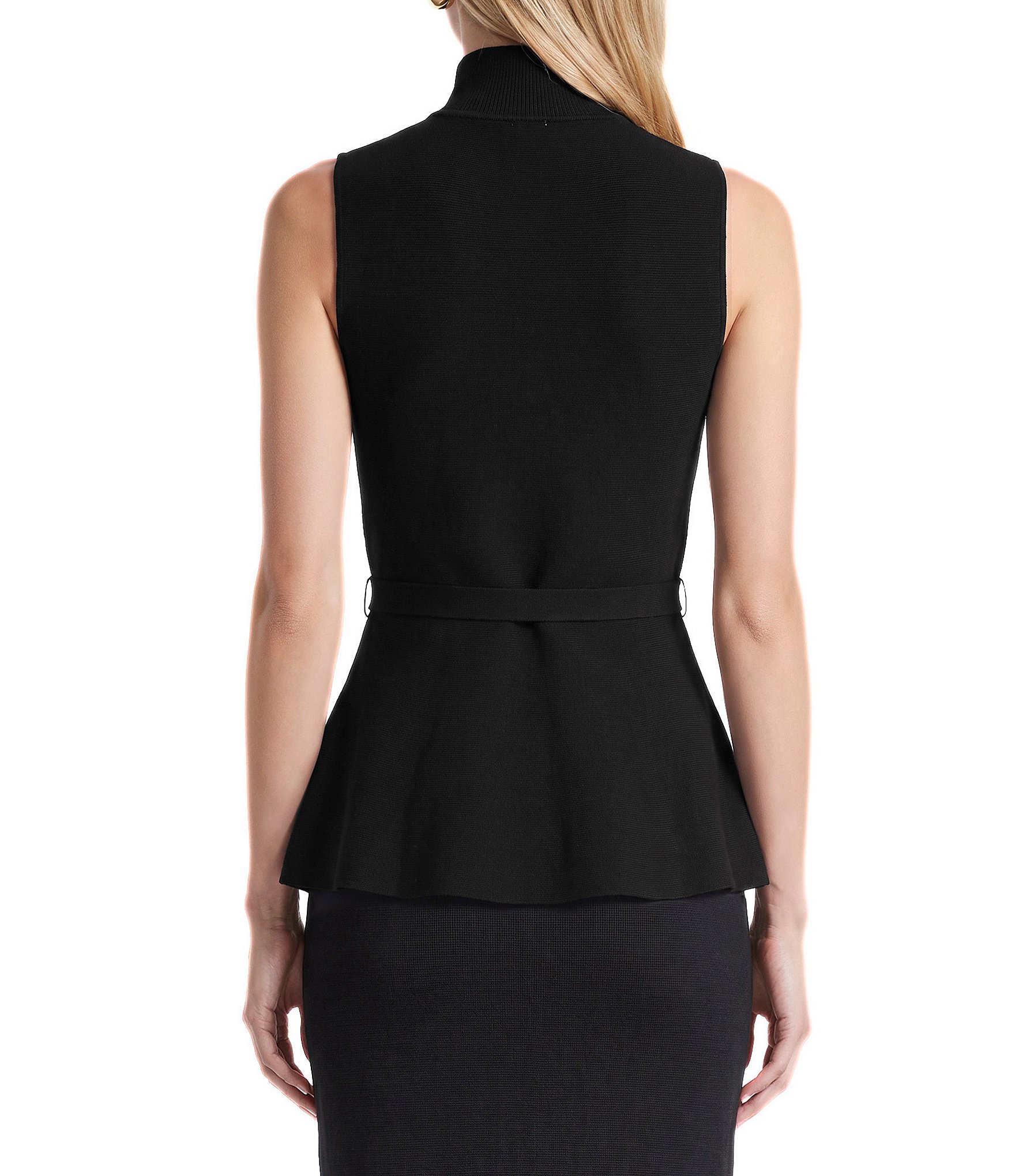 Anne Klein Solid Belted Mock Neck Peplum Top