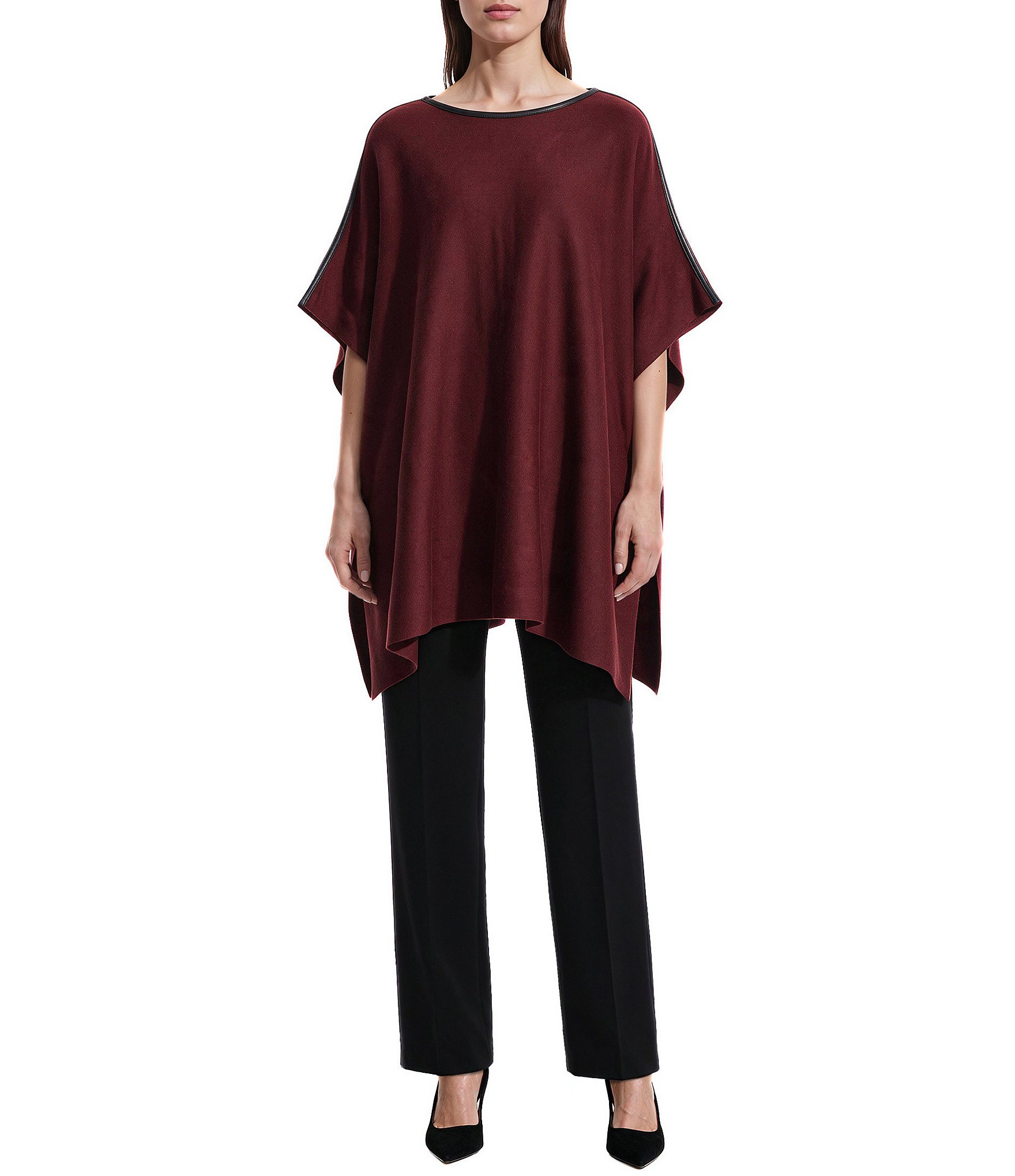 Anne Klein Solid Leather Trim Cape