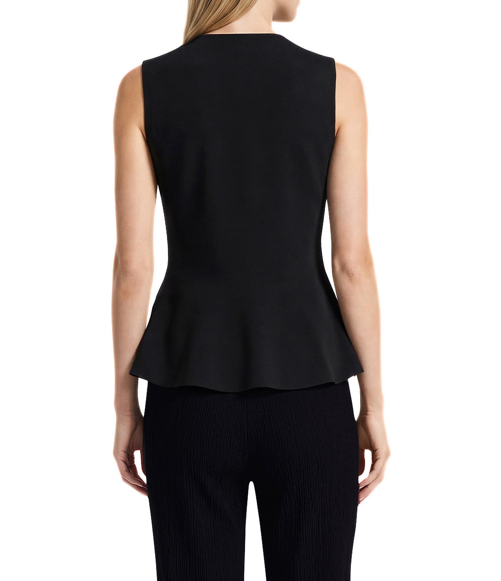 Anne Klein Solid V-Neck Sleeveless Button Front Peplum Vest