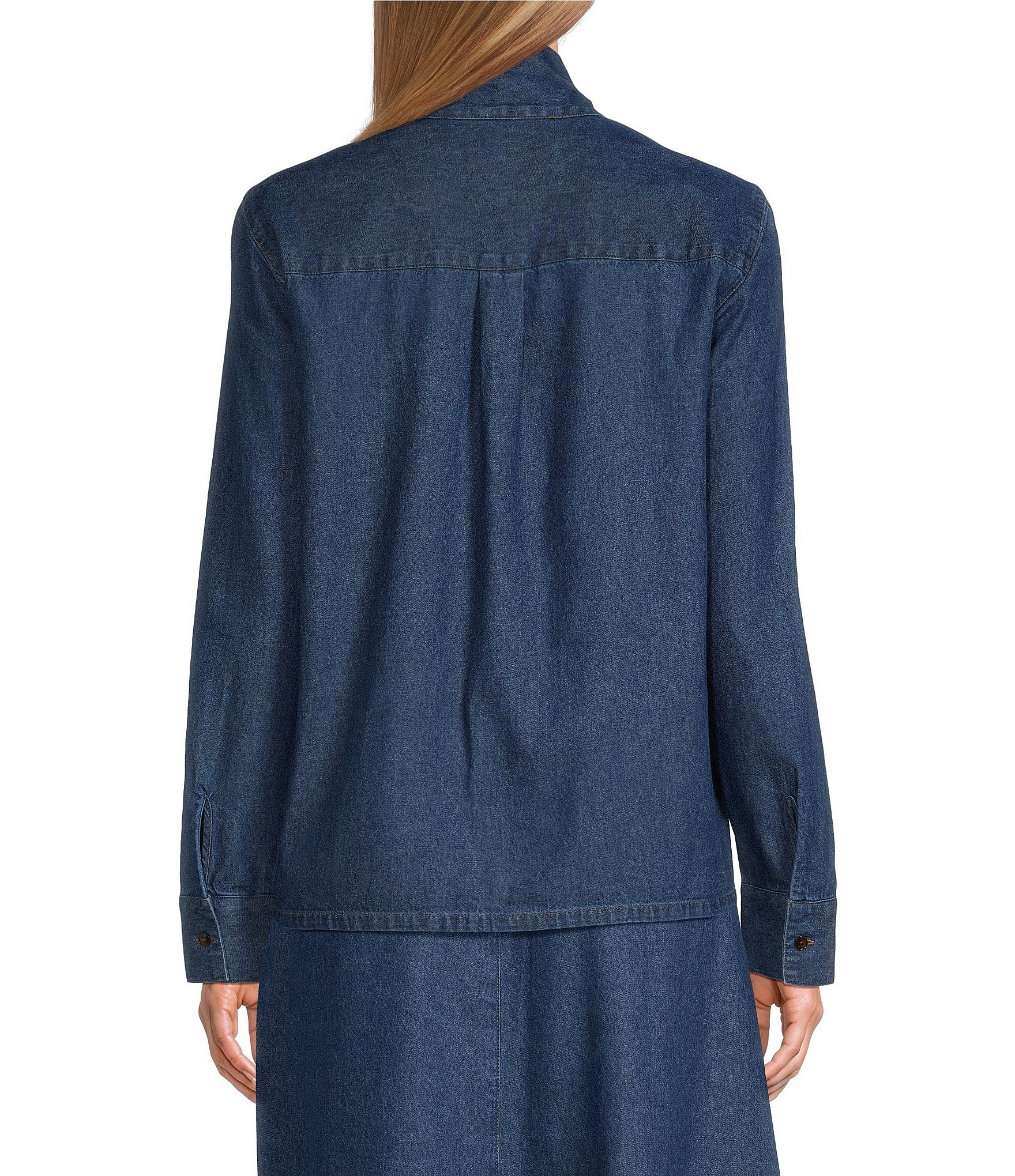 Anne Klein Tie Neck Chambray Button Down Blouse