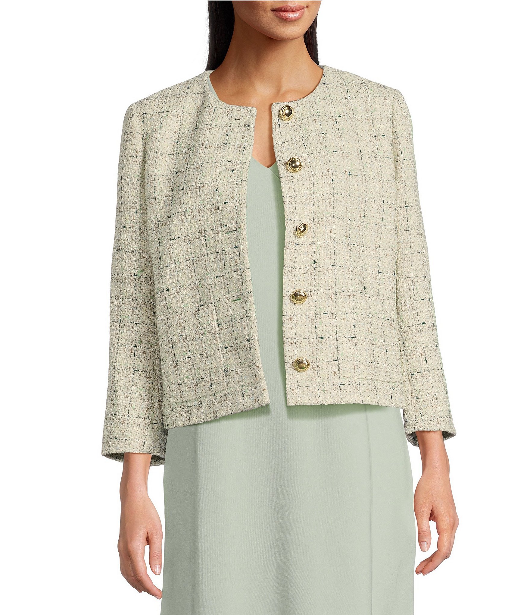 ジャケット・アウター laubeblanc Mix tweed No collar jacket Mix tweed No collar jacket – L'AUBE BLANC