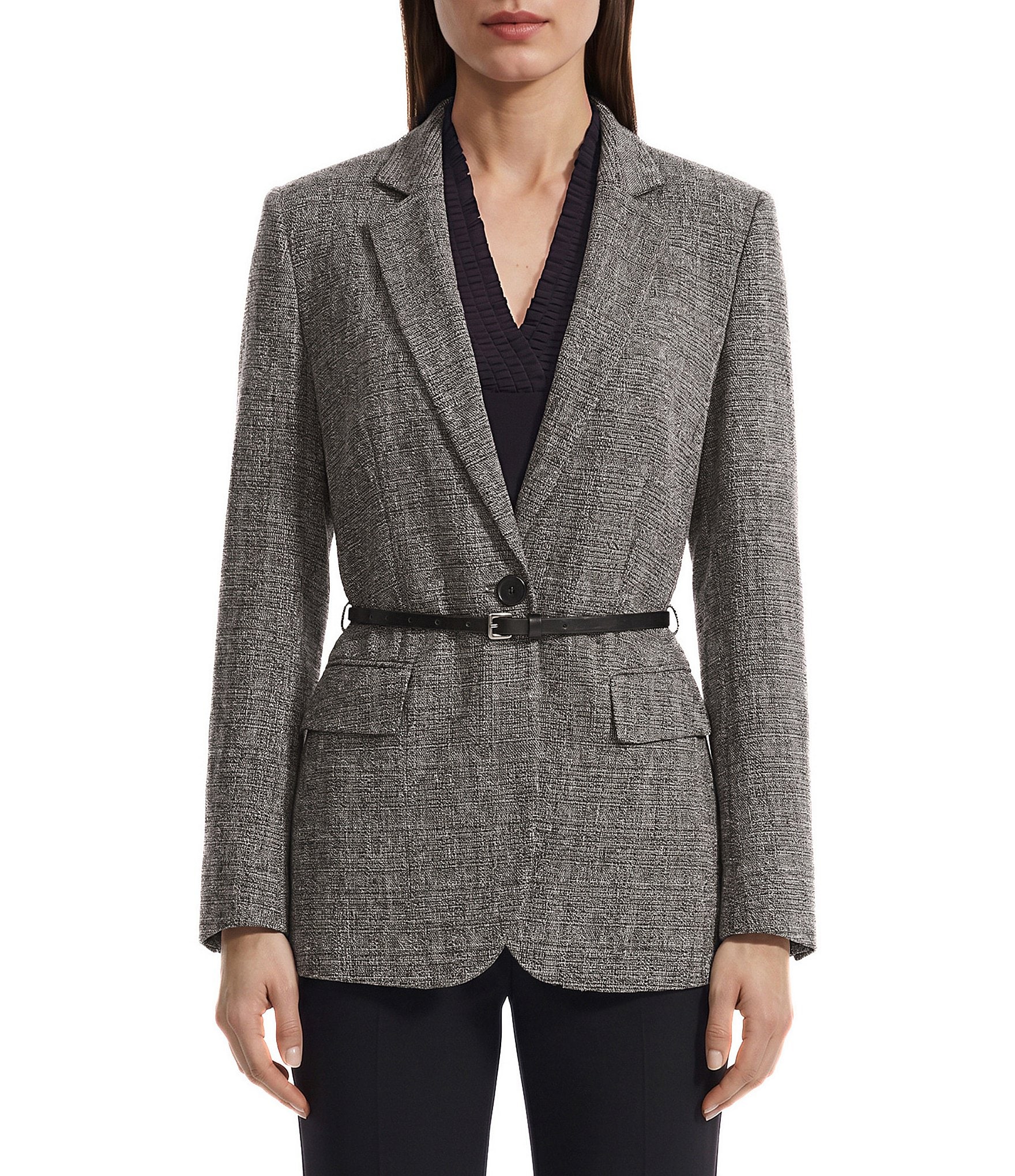 Anne Klein Woven Notch Collar Belted One Button Front Blazer