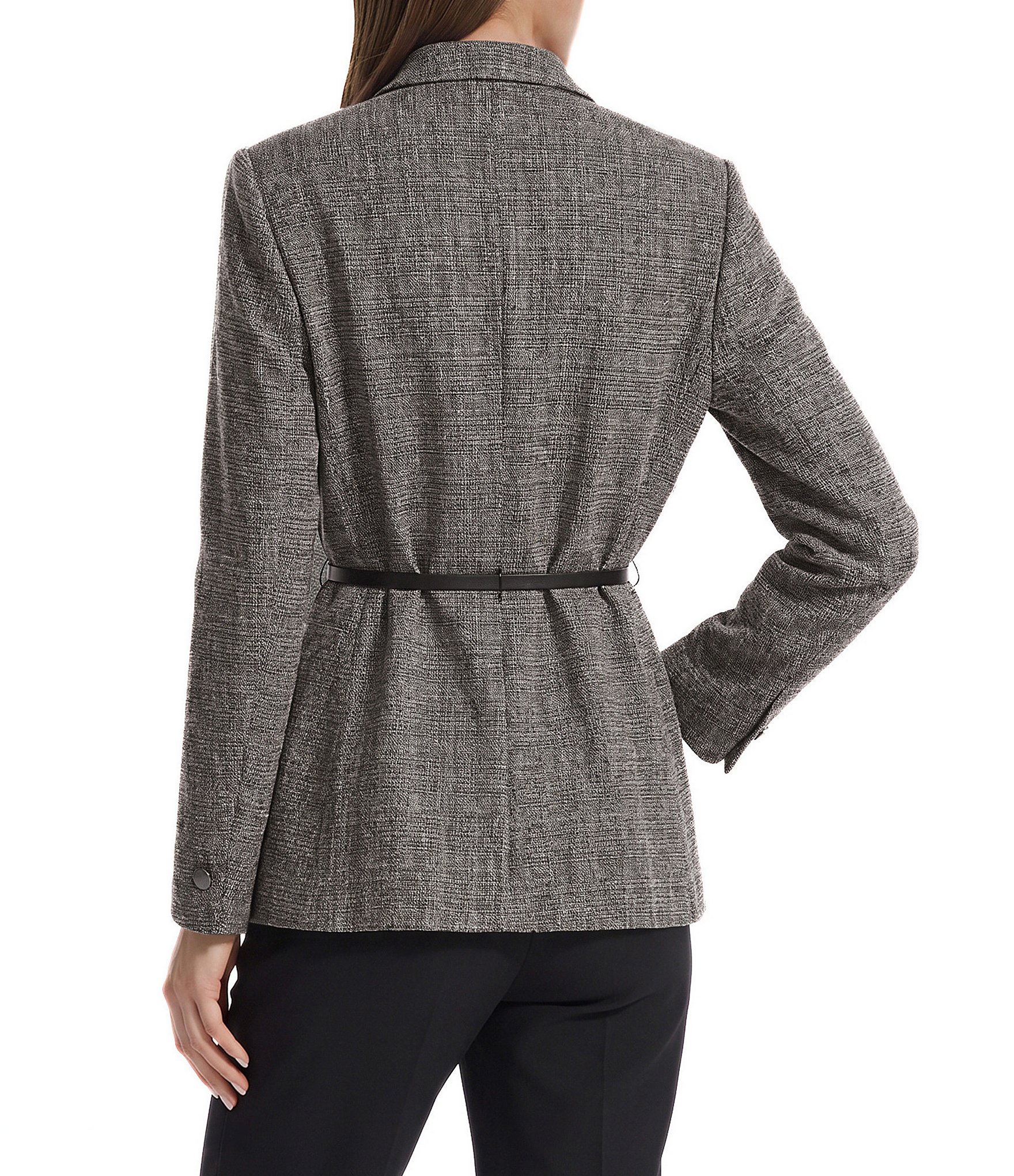 Anne Klein Woven Notch Collar Belted One Button Front Blazer