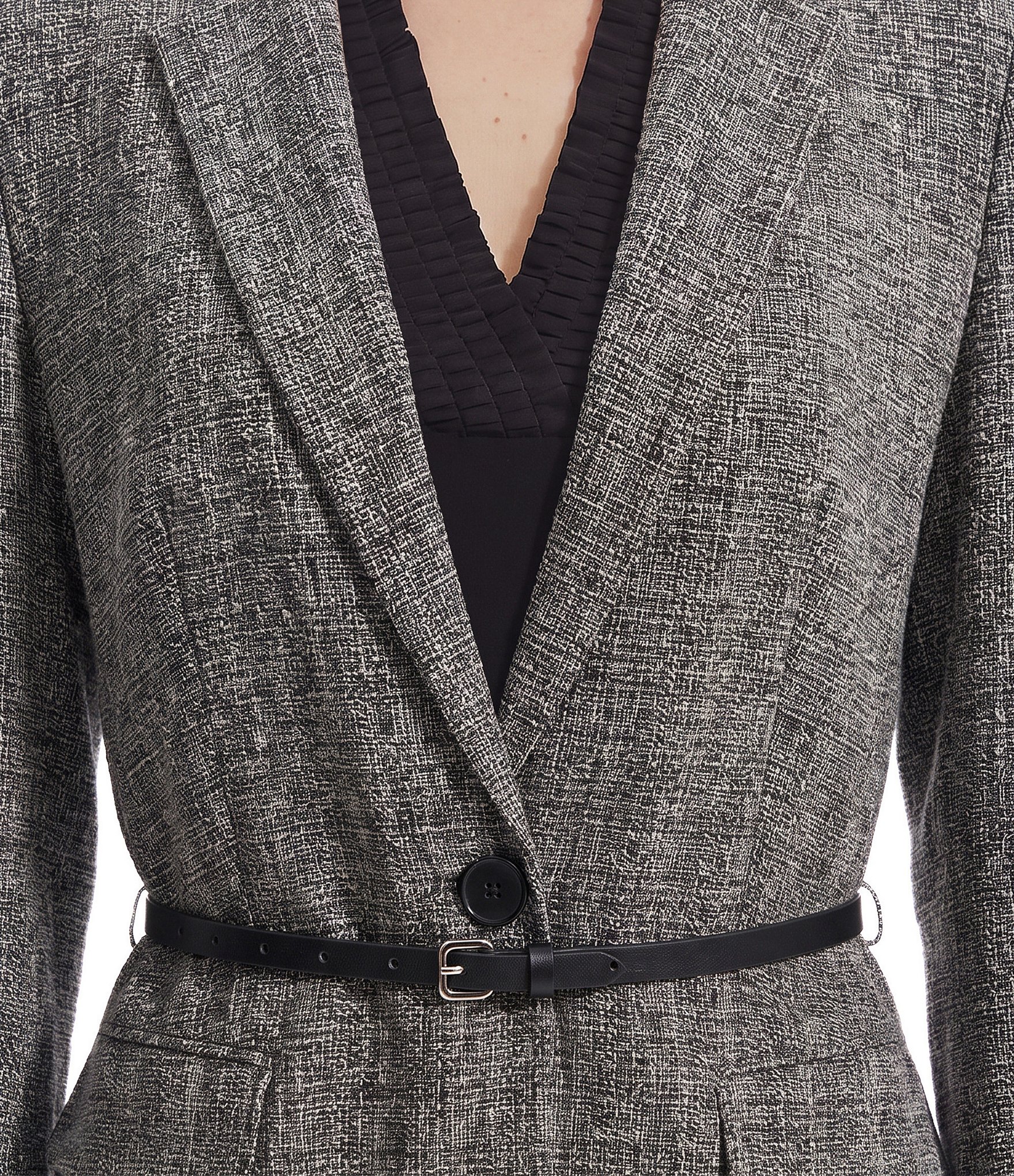 Anne Klein Woven Notch Collar Belted One Button Front Blazer