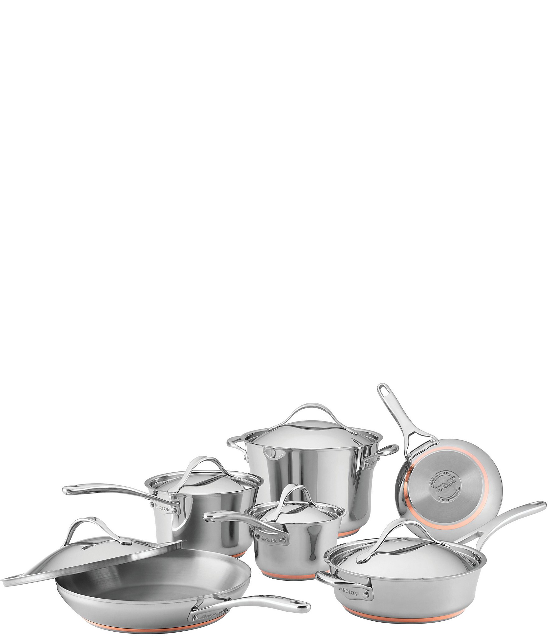 Anolon Nouvelle Copper Stainless Steel 11-Piece Cookware Set | Dillard's
