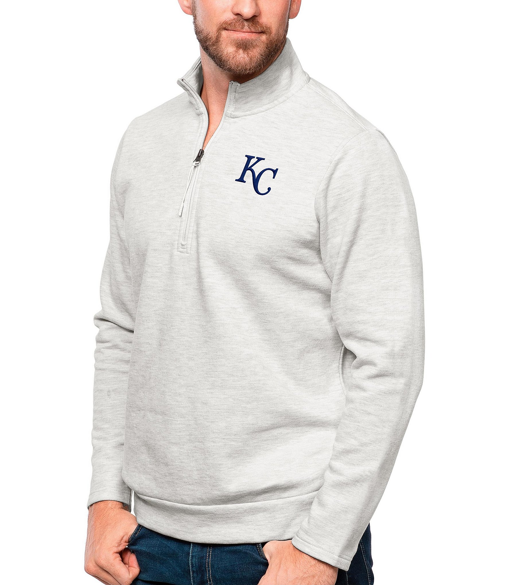 Kansas City Royals Antigua Flier Bunker Pullover Sweatshirt - Gray