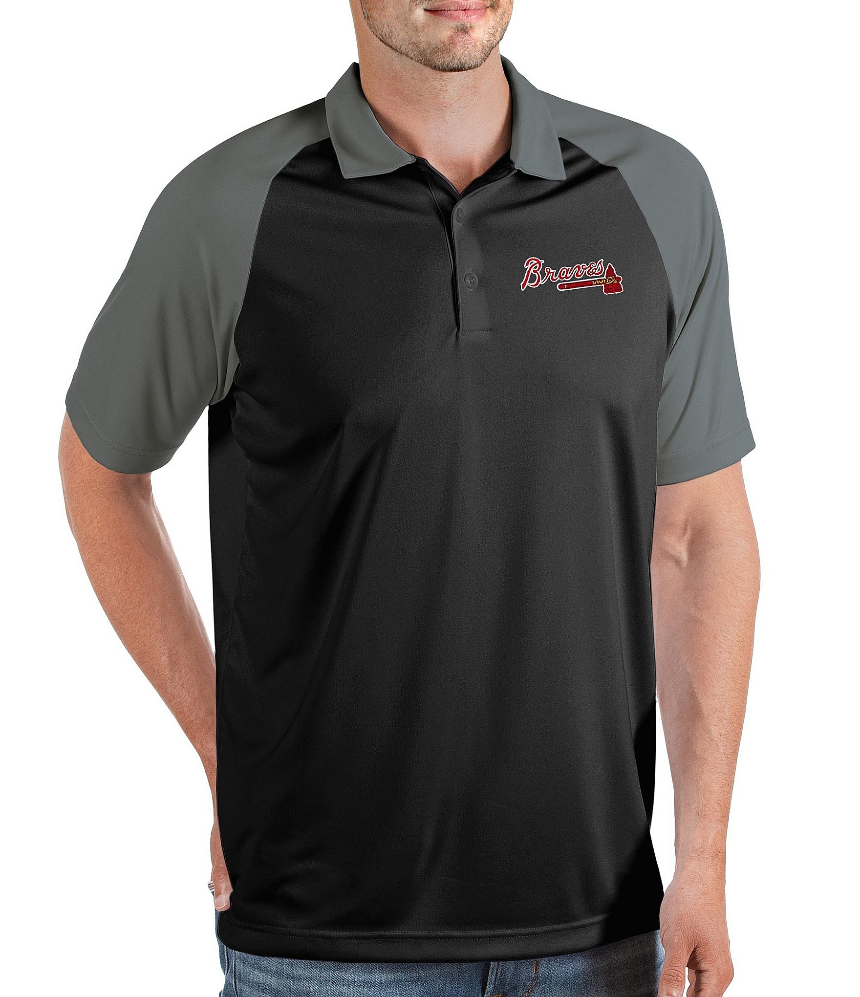 Antigua MLB Atlanta Braves Nova Short-Sleeve Colorblock Polo Shirt - L